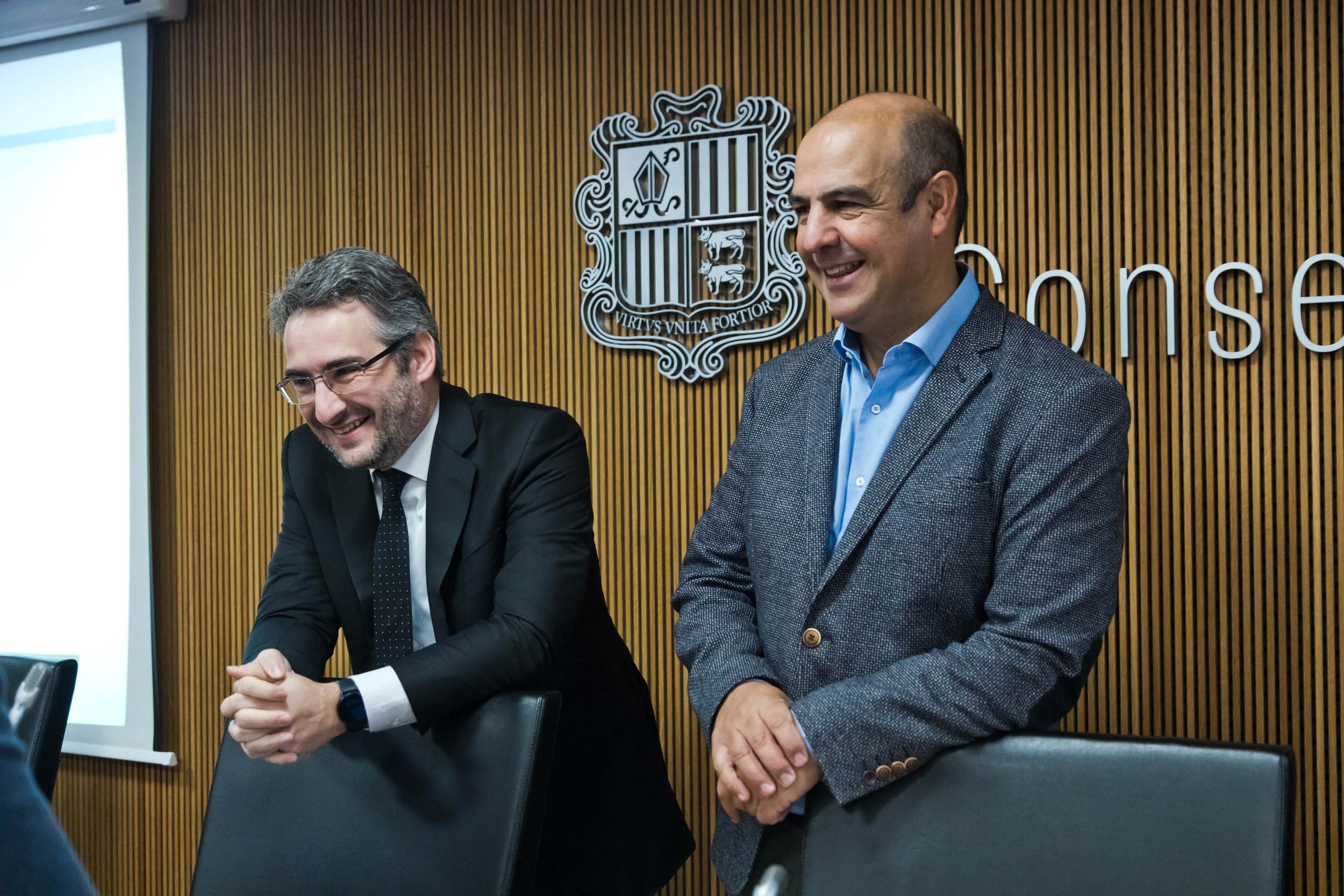 Eric Jover i David Montané en la darrera compareixença oficial que va fer el primer al Consell General.