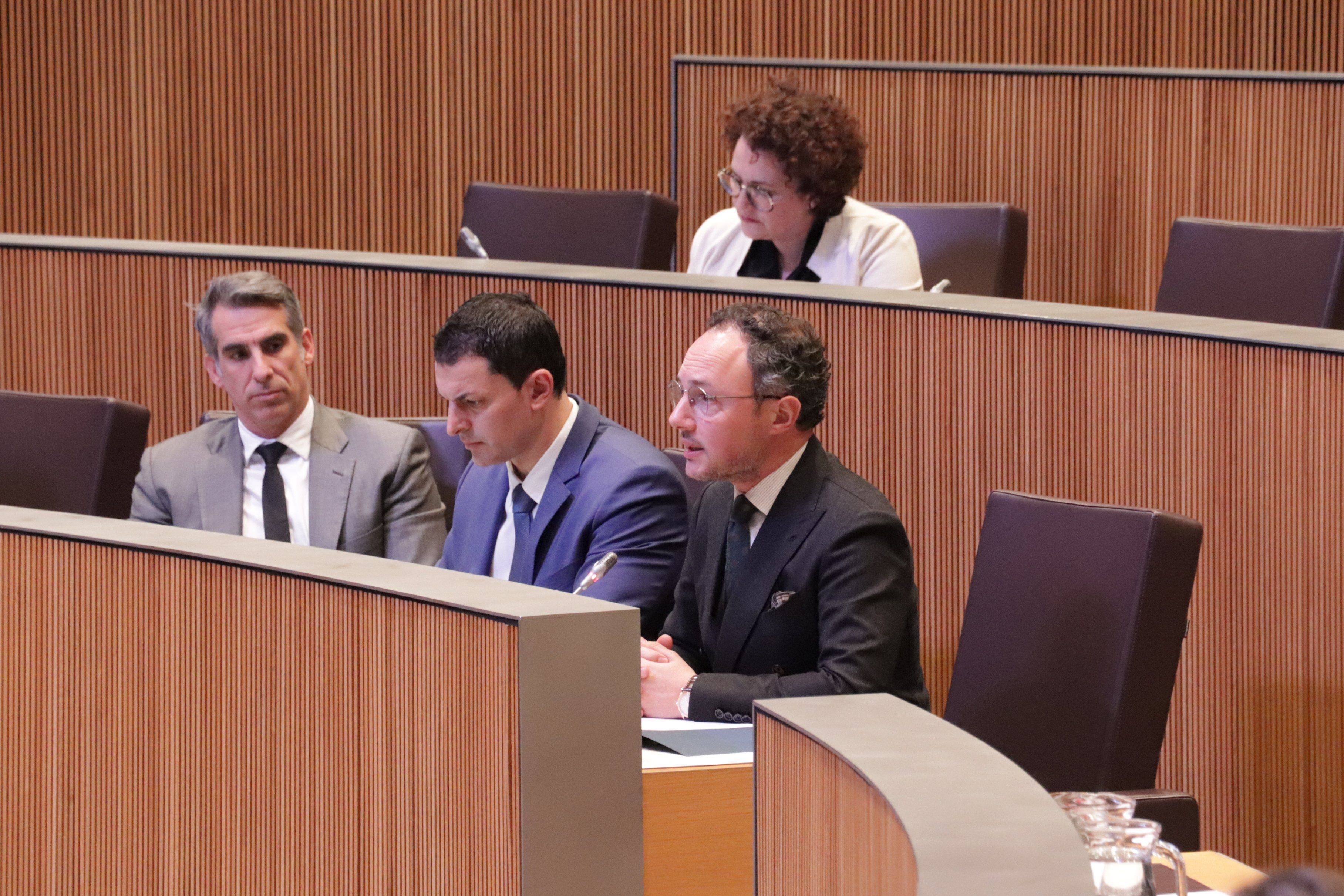 Xavier Espot (amb Jordi Gallardo i César Marquina) intervenint aquesta tarda al Consell General.