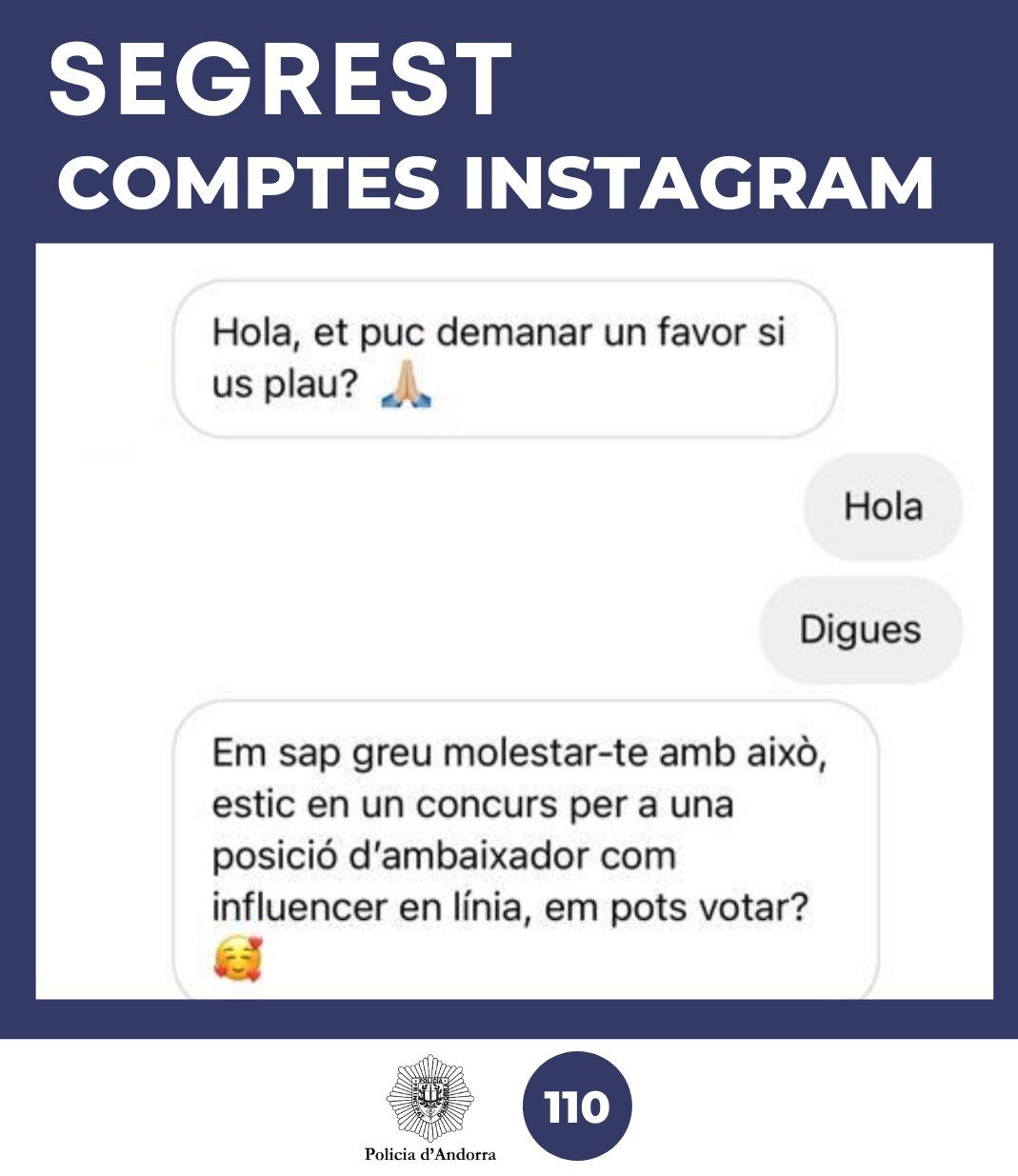 Missatge d'intent de segrest del compte d'Instagram