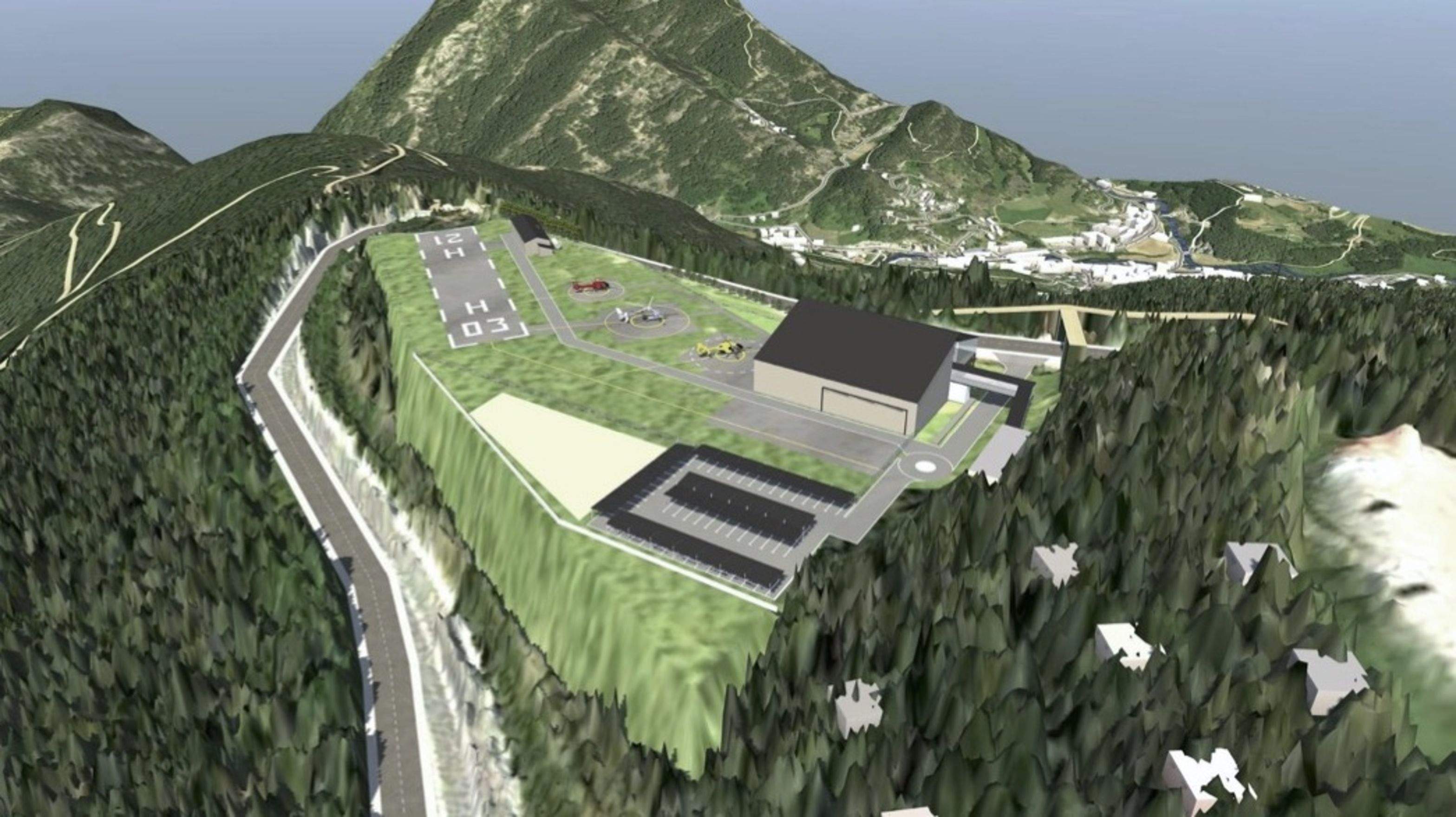Simulació de com hauria de quedar l'heliport posicionat en el seu entorn.