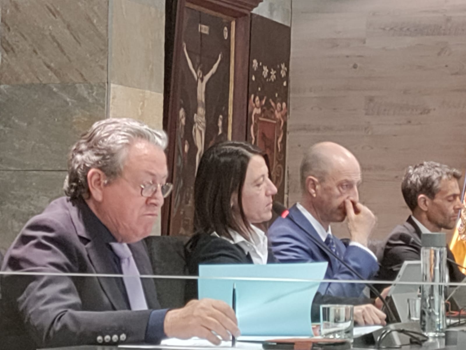 Enric Dolsa, en primer terme i amb corbata, durant la sessió d'aquest dijous a Ordino.