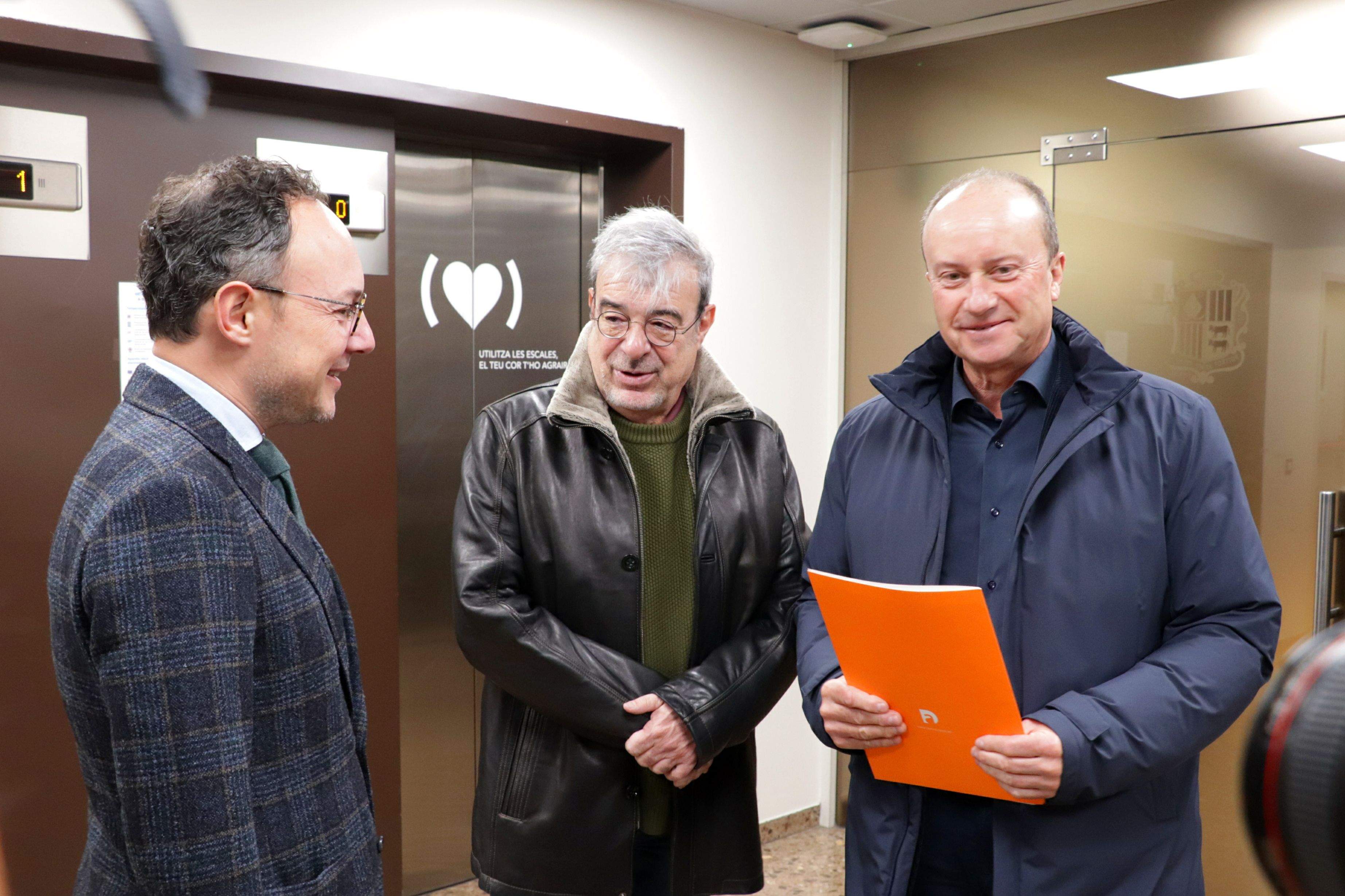 Xavier Espot, Ladislau Baró i Josep Maria Rossell en la presentació de la llista nacional demòcrata.