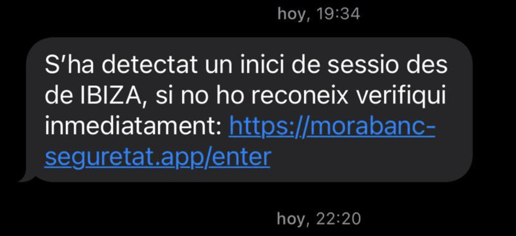 El missatge que es rep per SMS.