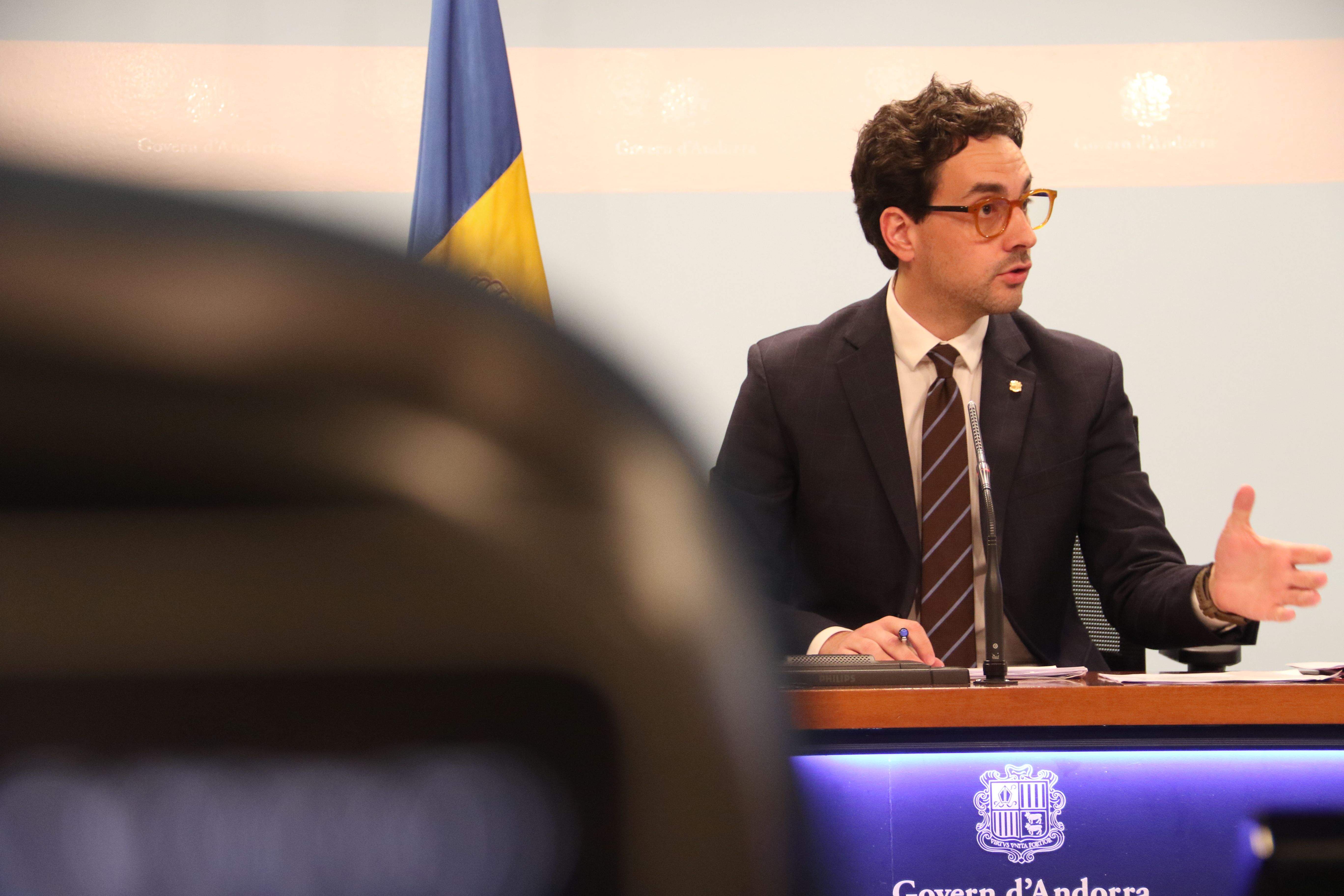 El portaveu governamental, Guillem Casal, durant la compareixença d'aquesta tarda.