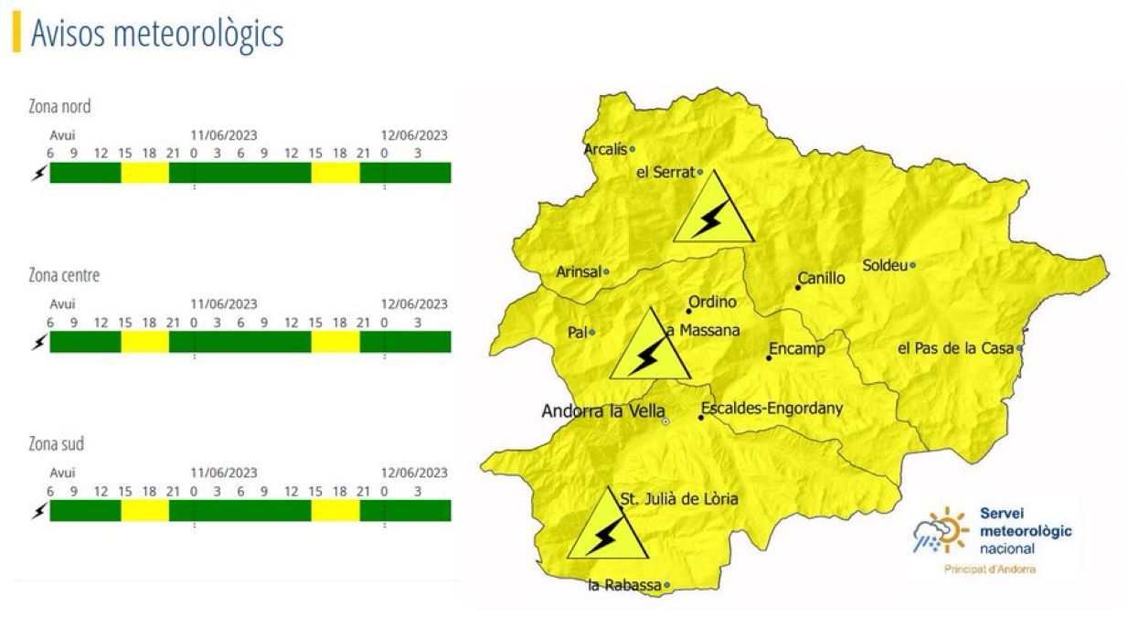 Mapa d'avís groc per tempestes.
