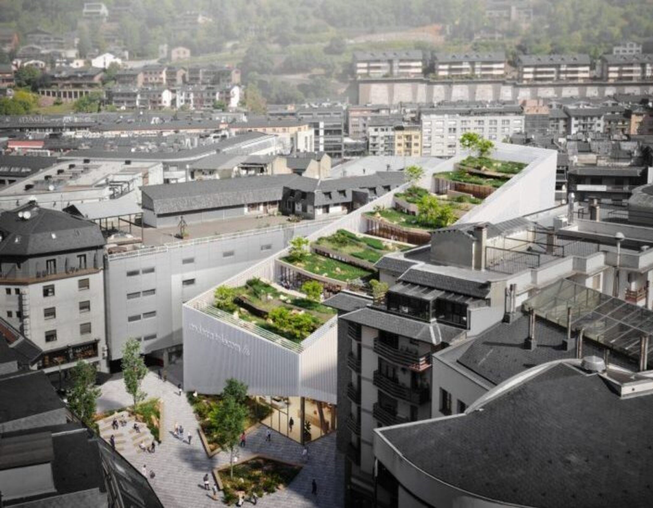 Una simulació de l'edifici Node inserit a la parcel·la on està previst que es construeixi.