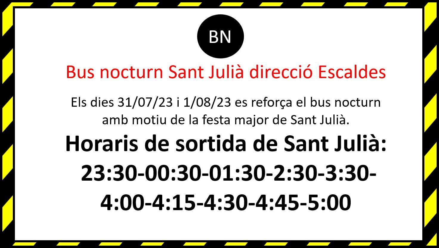 Horaris del bus nocturn per aquest dilluns i demà dimarts.