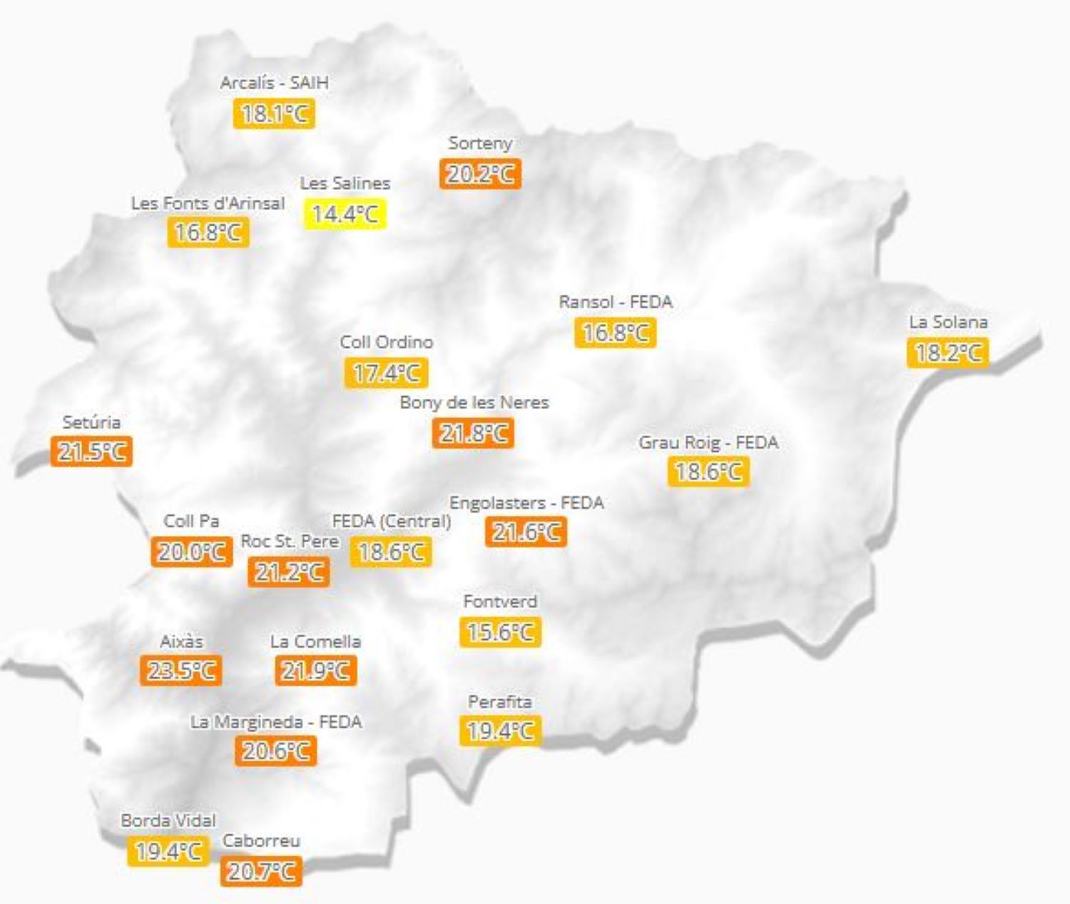 Mapa de temperatures mínimes de la passada nit.