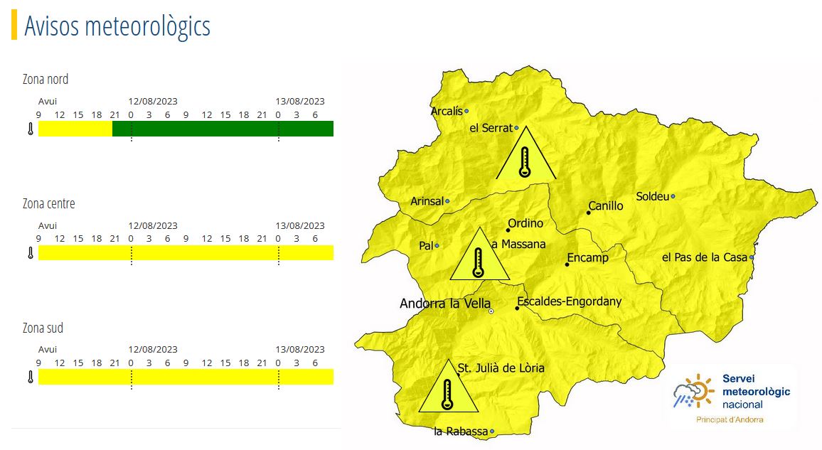 El mapa d'avís de calor.