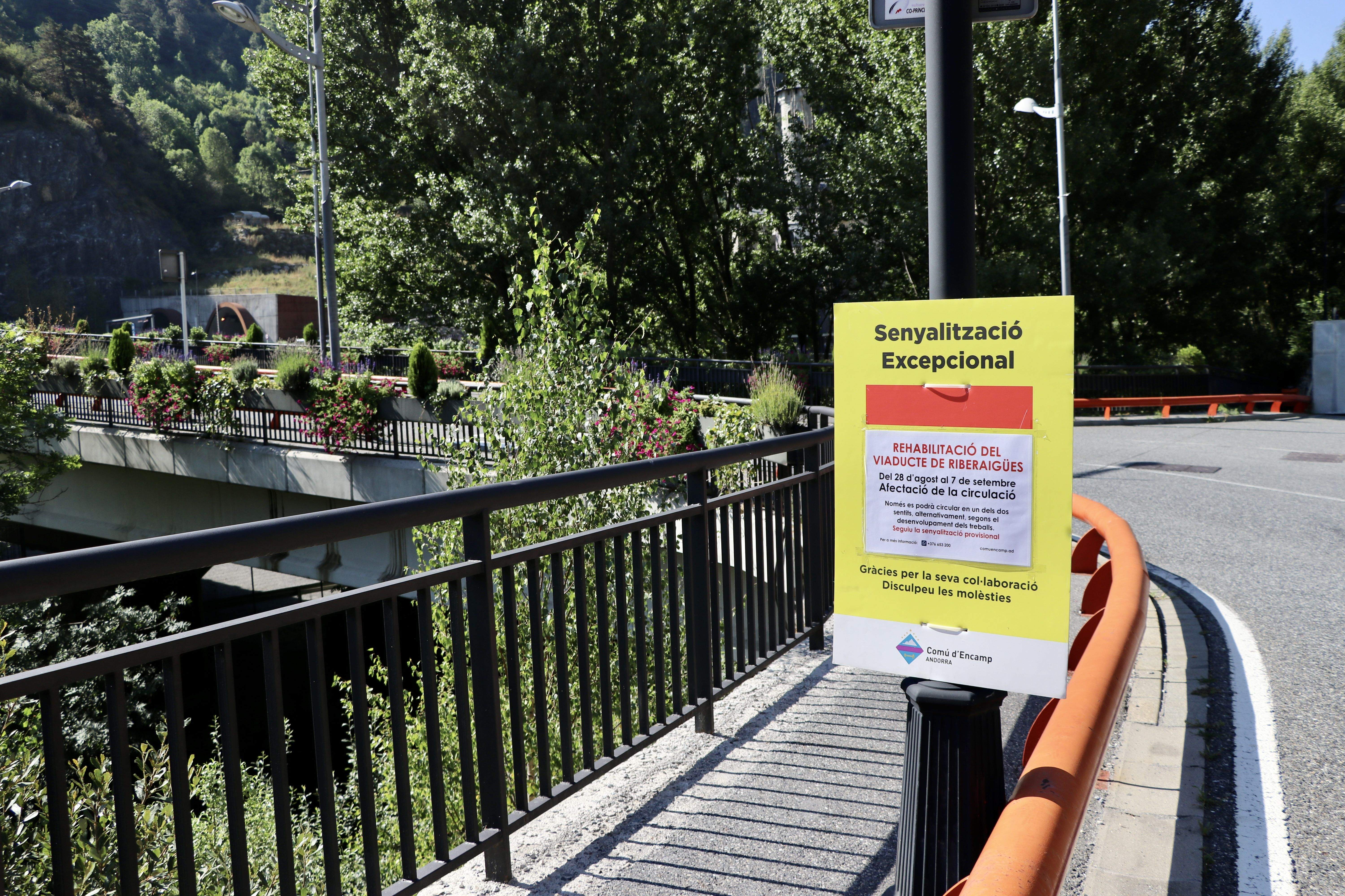 Senyalització especial a la zona de les obres al viaducte de Prada de Moles a Encamp
