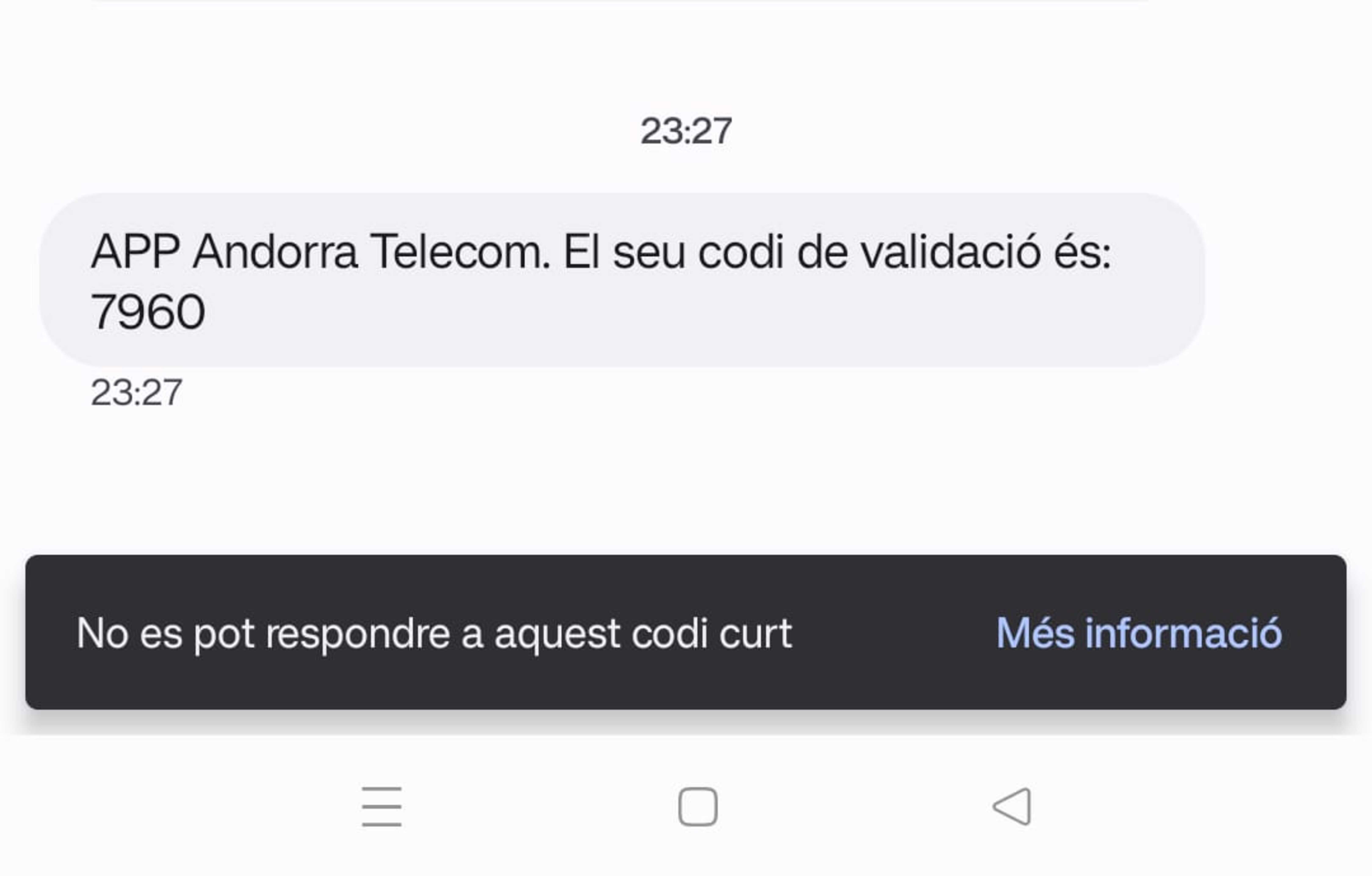 El missatge que molts usuaris de l'APP d'Andorra Telecom han rebut.