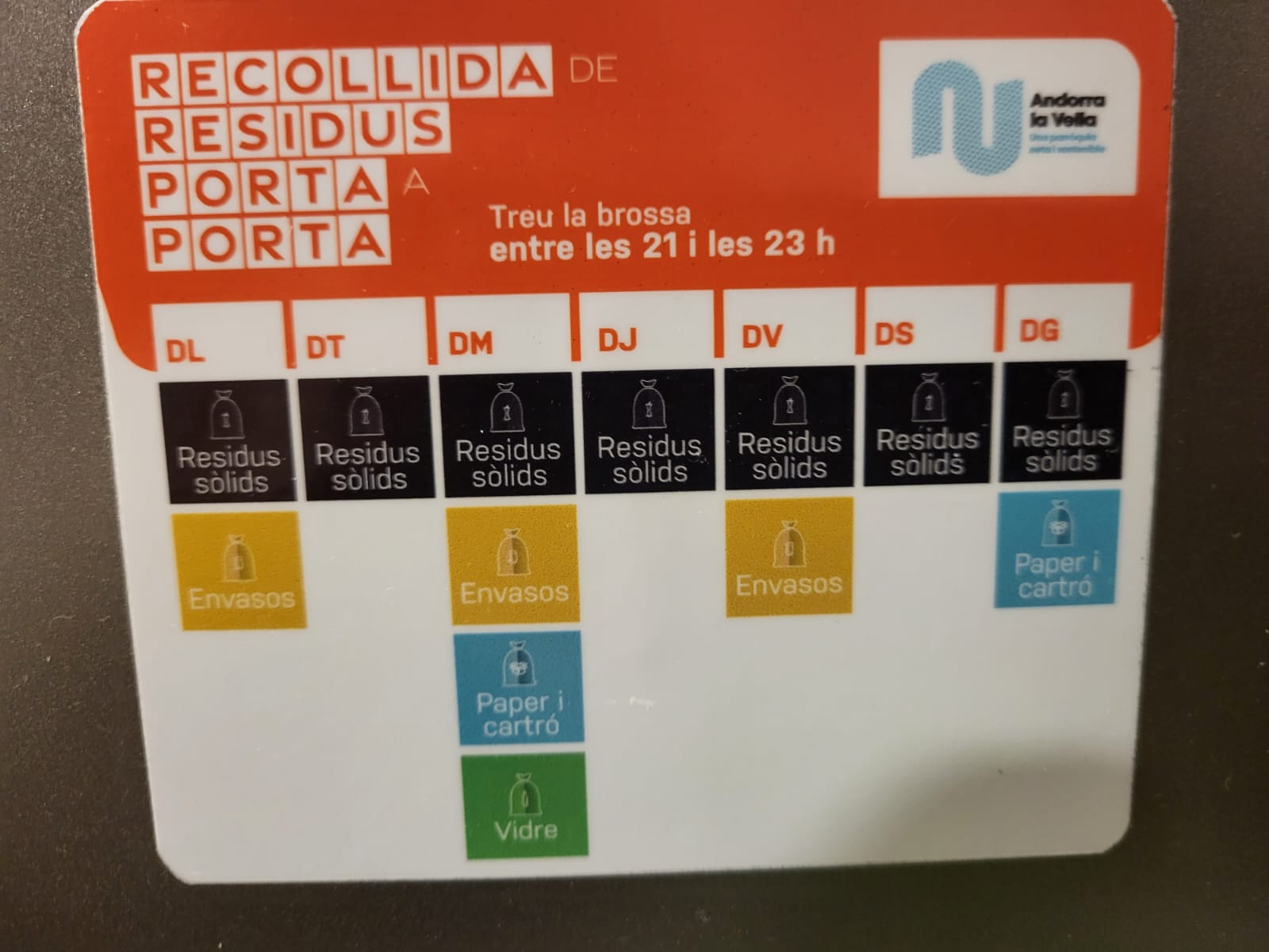 El calendari de recollida.