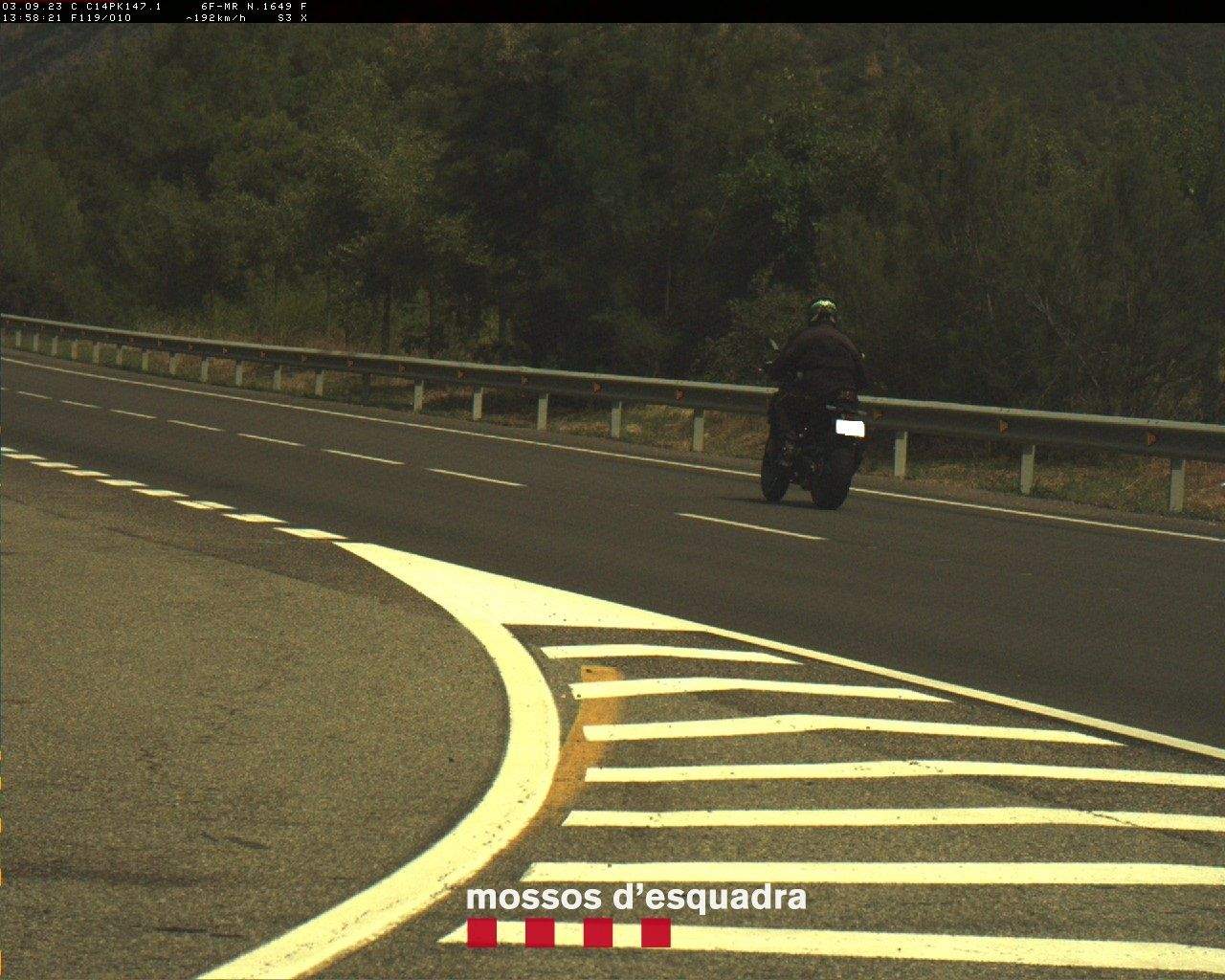 Imatge de la moto interceptada pels Mossos d'Esquadra a 192 km/h.