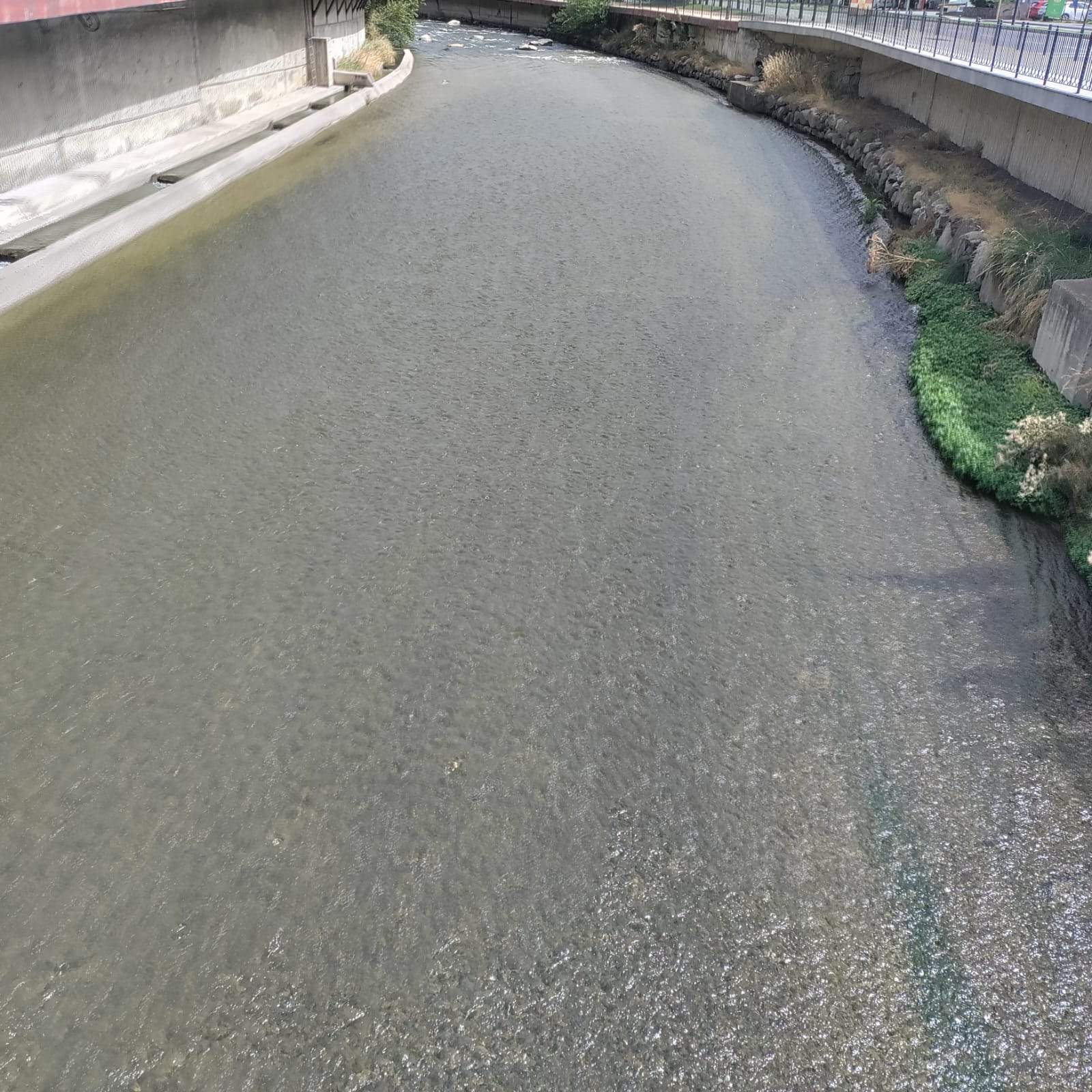 El riu Valira al seu pas per Andorra la Vella aquest dilluns.