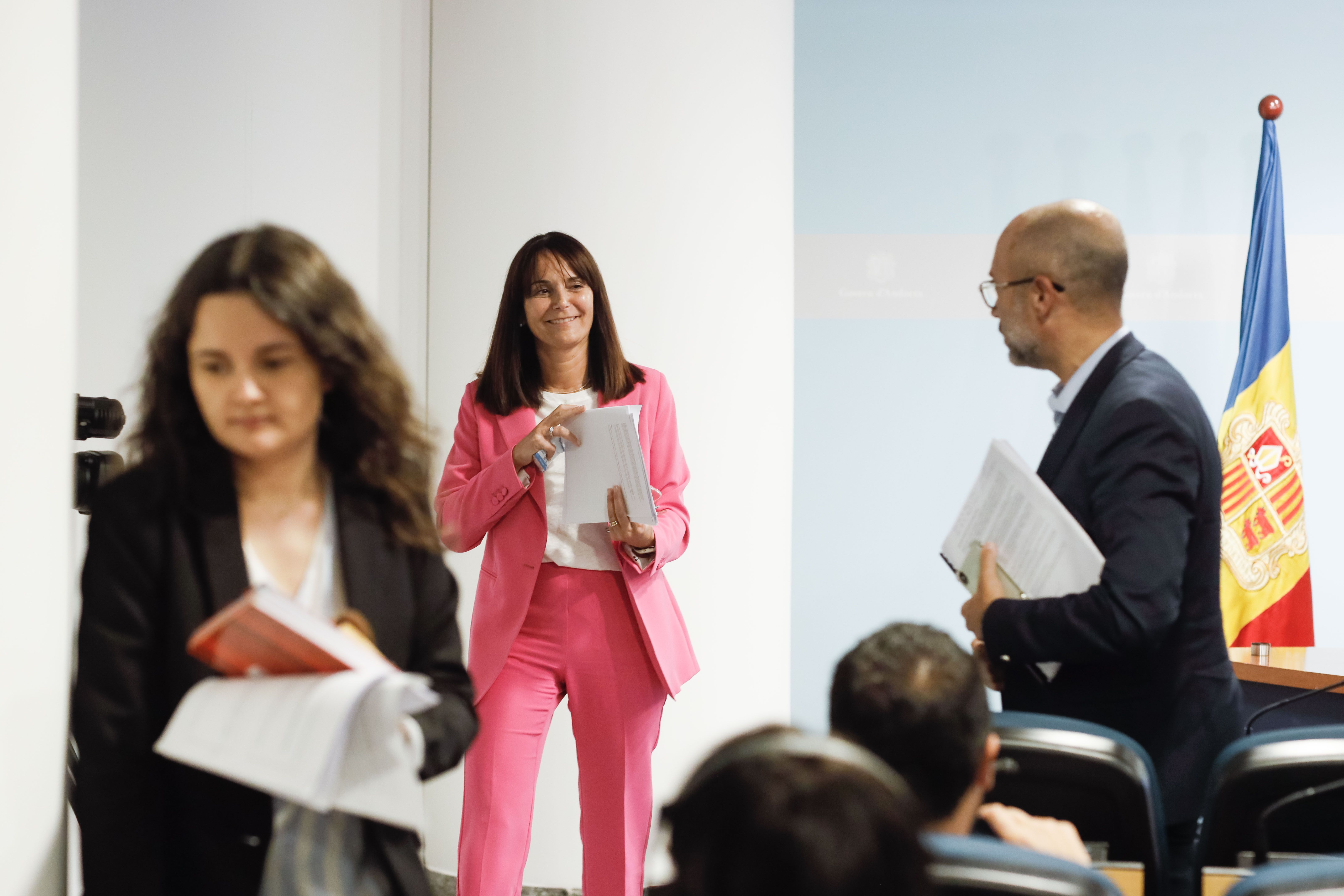 La ministra Mònica Bonell després de la compareixença en què ha donat detalls del nou projecte de llei del català.