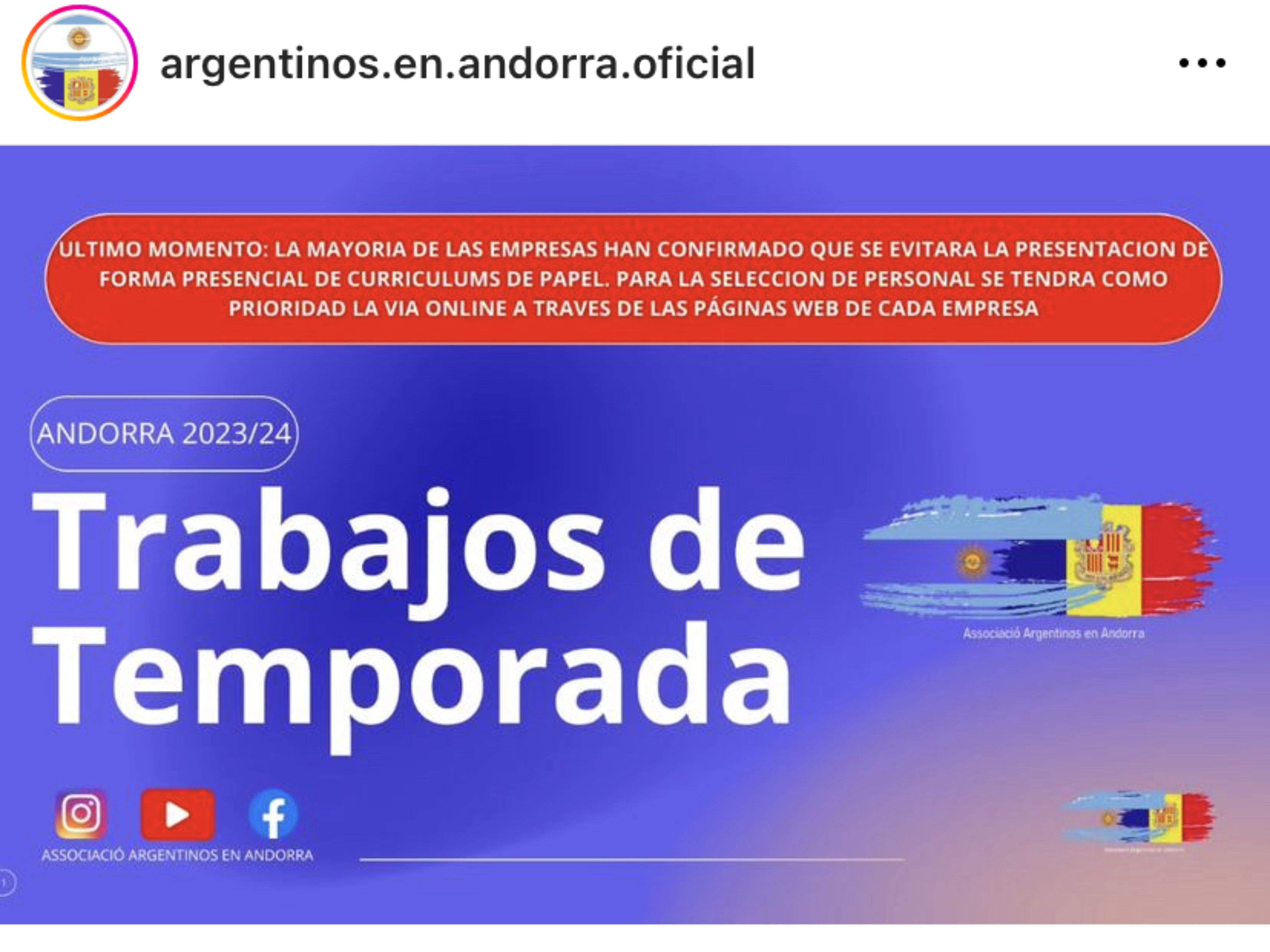 L'avís d'Argentinos en Andorra.
