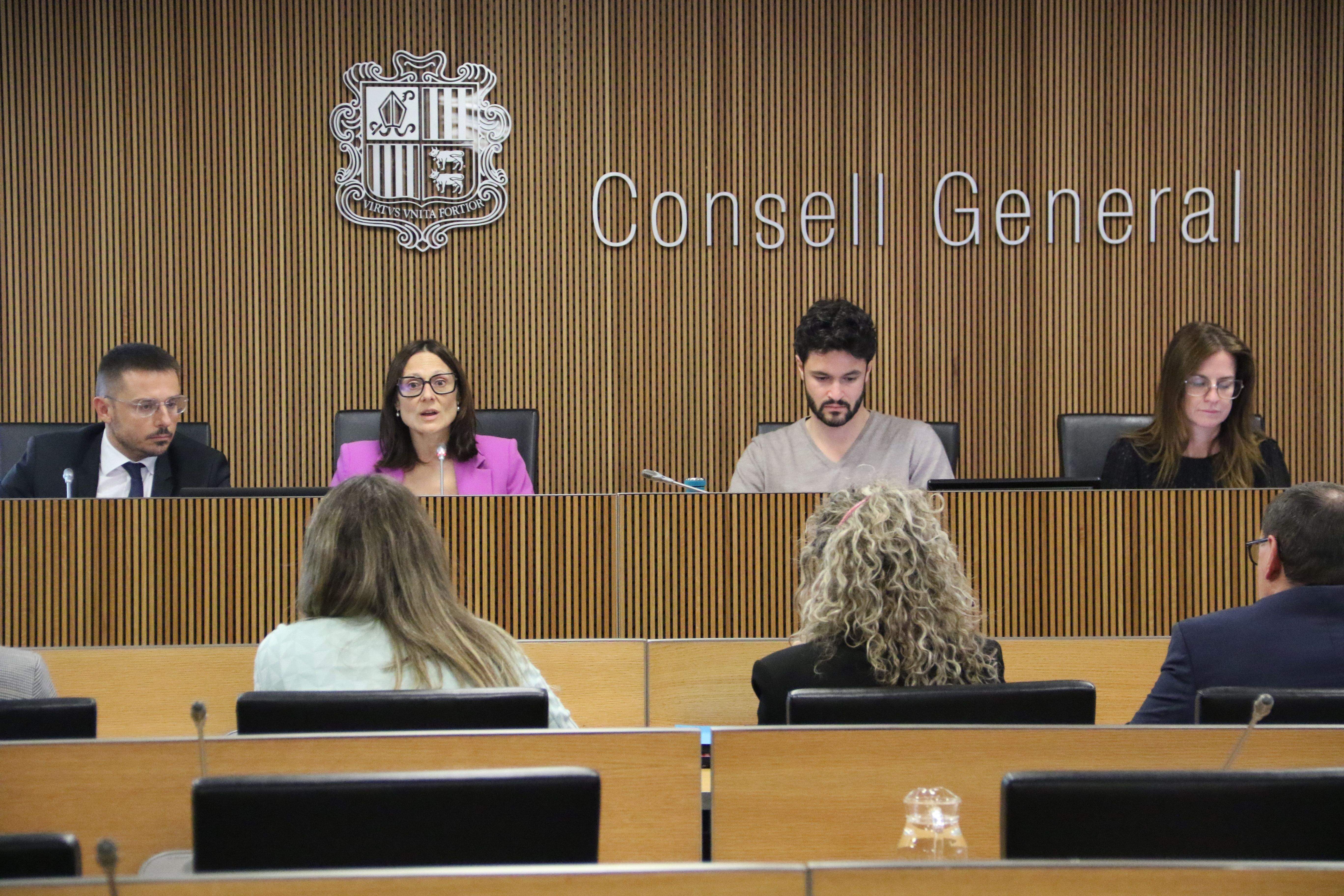 La ministra Ester Molné durant una compareixença davant la comissió legislativa d'Interior i Justícia.