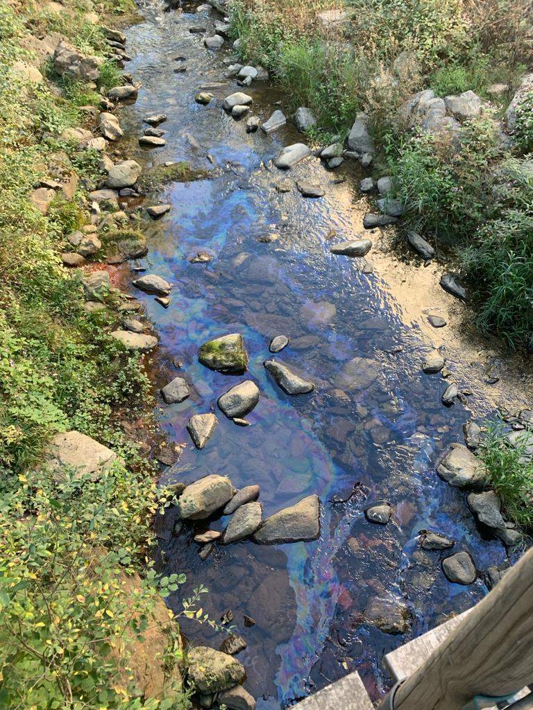 El gasoil que es podia veure aquest diumenge al riu.