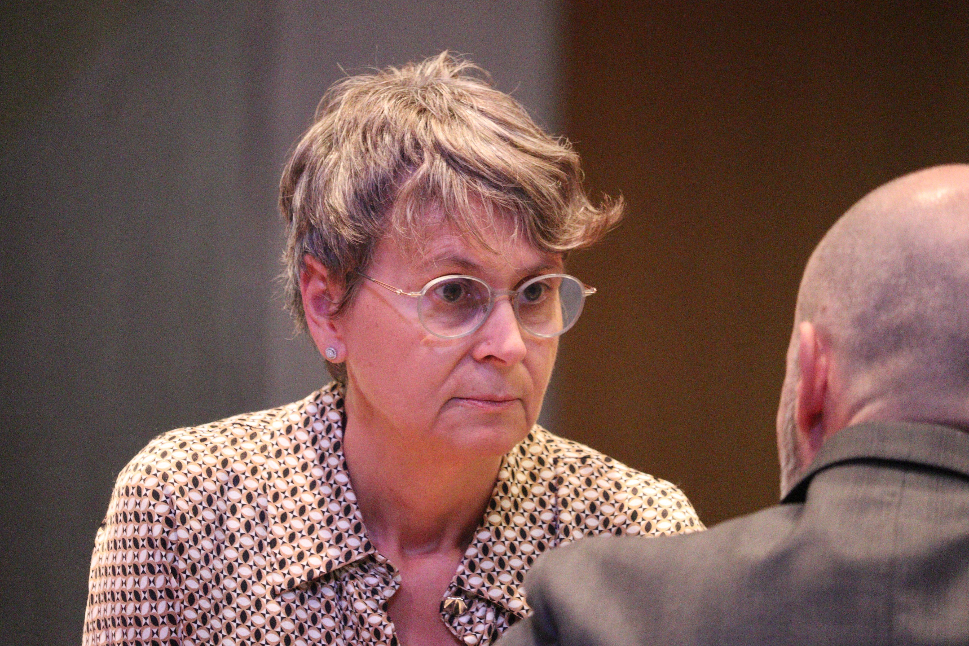 Susanna Vela parla amb el conseller de Concòrdia Jordi Casadevall.