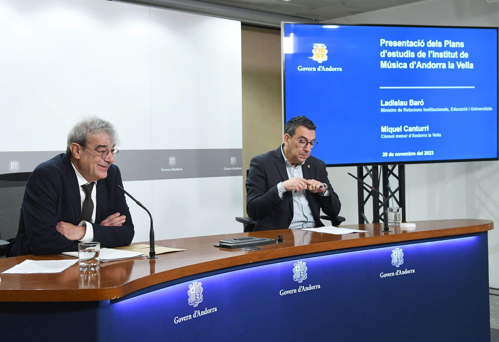 Ladislau Baró i Miquel Canturri en la roda de premsa d’aquest dilluns al matí.