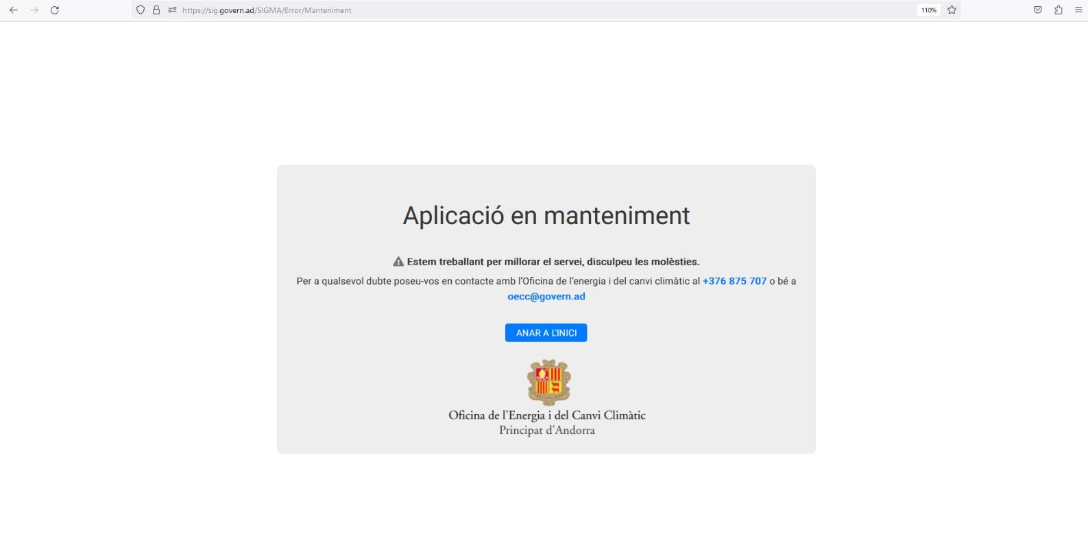 El missatge que apareix a la pàgina.