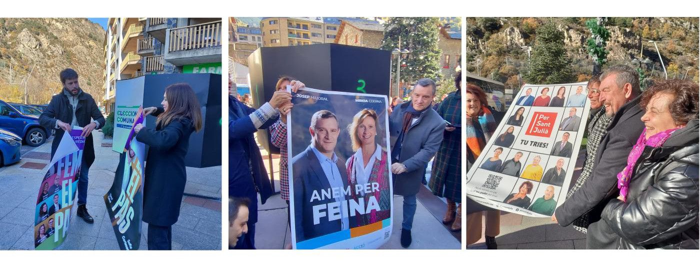L'enganxada de cartells de les tres candidatures.
