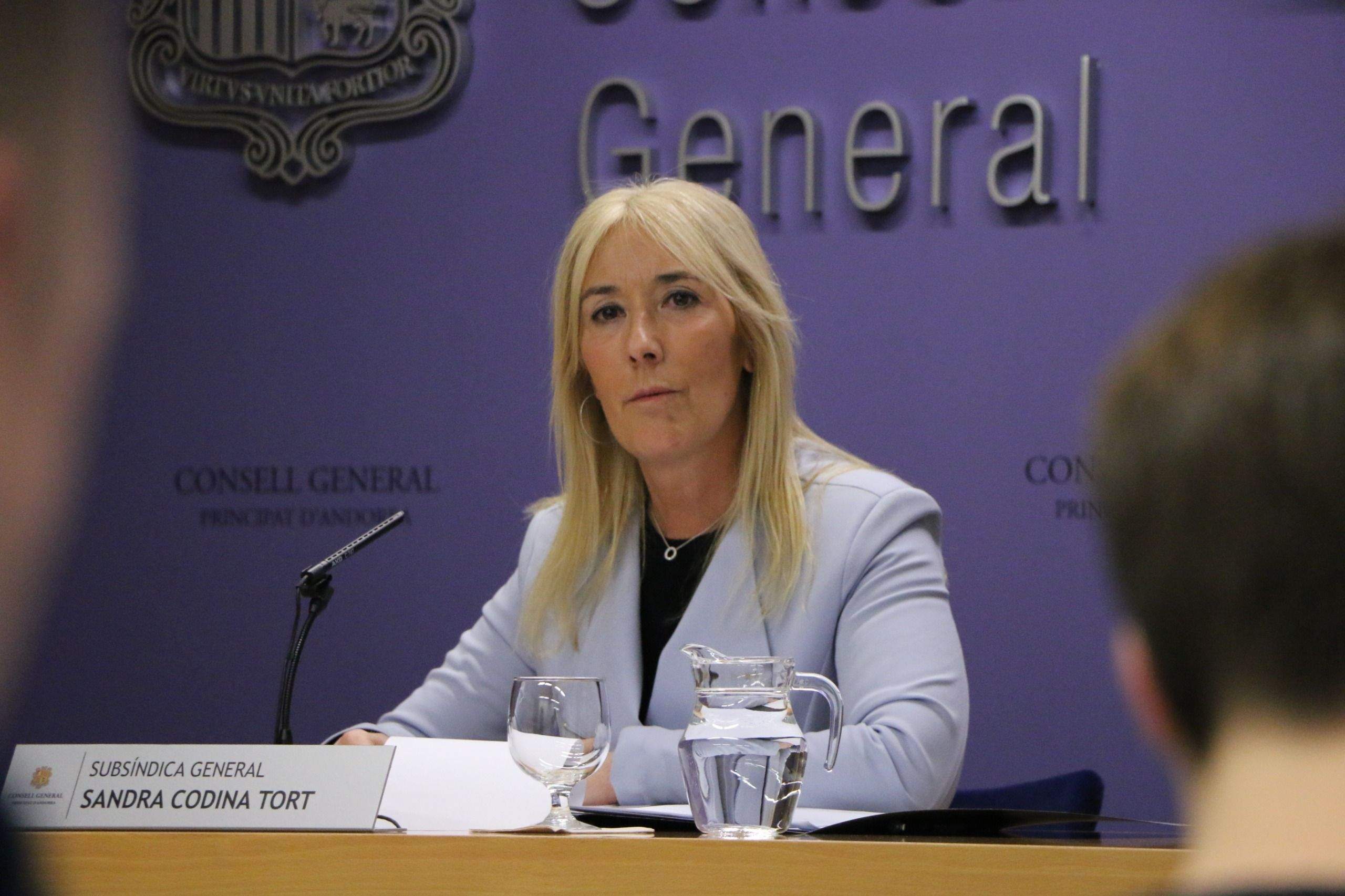 La subsíndica general, Sandra Codina, en la roda de premsa després de la Junta de Presidents.