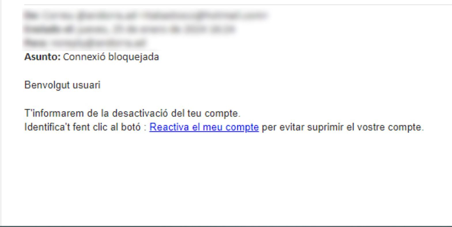 Andorra Telecom ha alertat d'un intent de 'phishing' en el correu andorra.ad.