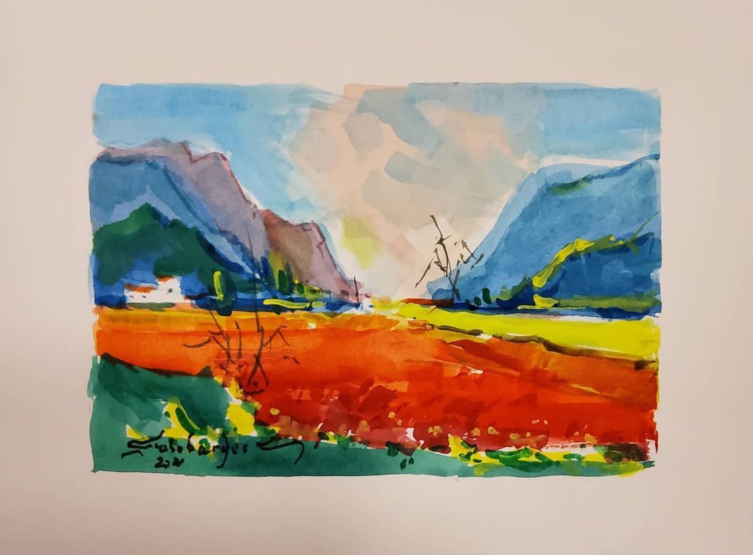 Aquarel·la de la Vall d'en Bas, una de les més pintades. Aquarel·la de la Vall d'en Bas, una de les més pintades.