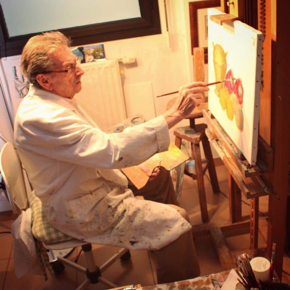 Francesc Galobardes pintant a casa seva, abans de traslladar-se a Salita. Francesc Galobardes pintant a casa seva, abans de traslladar-se a Salita.