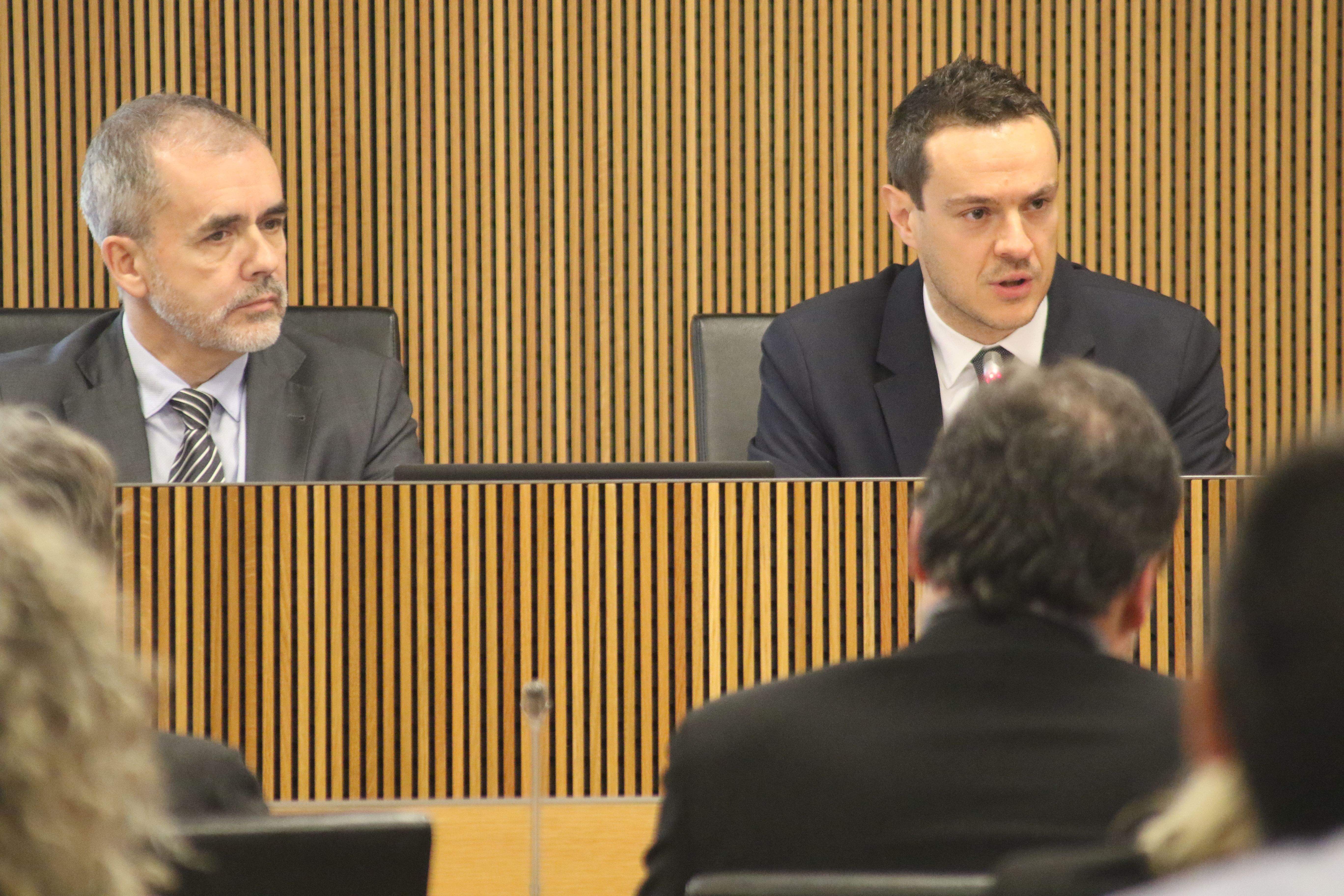 Marc Galabert i Josep Escoriza en una compareixença al Consell General.