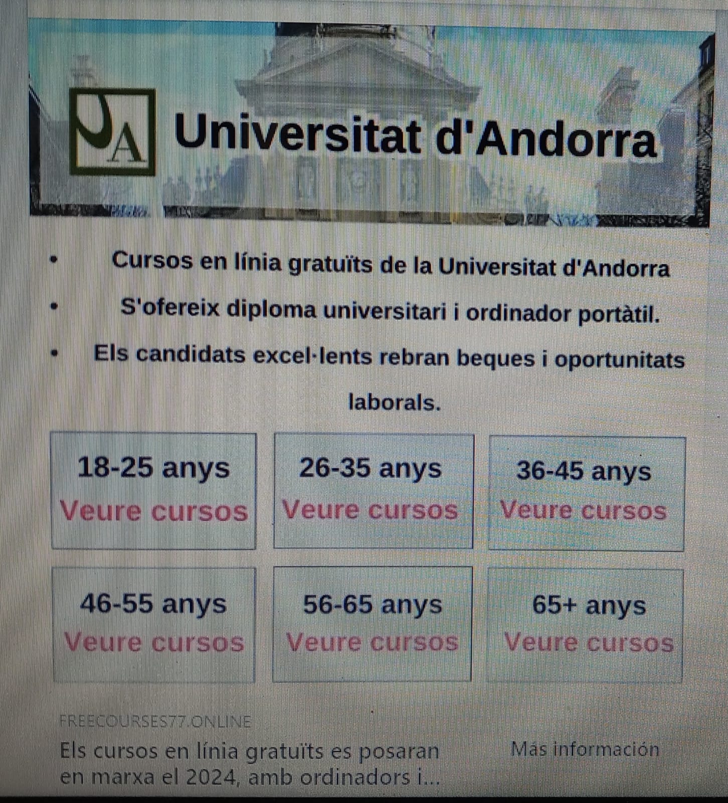 Missatge fals suplantant la Universitat d'Andorra.