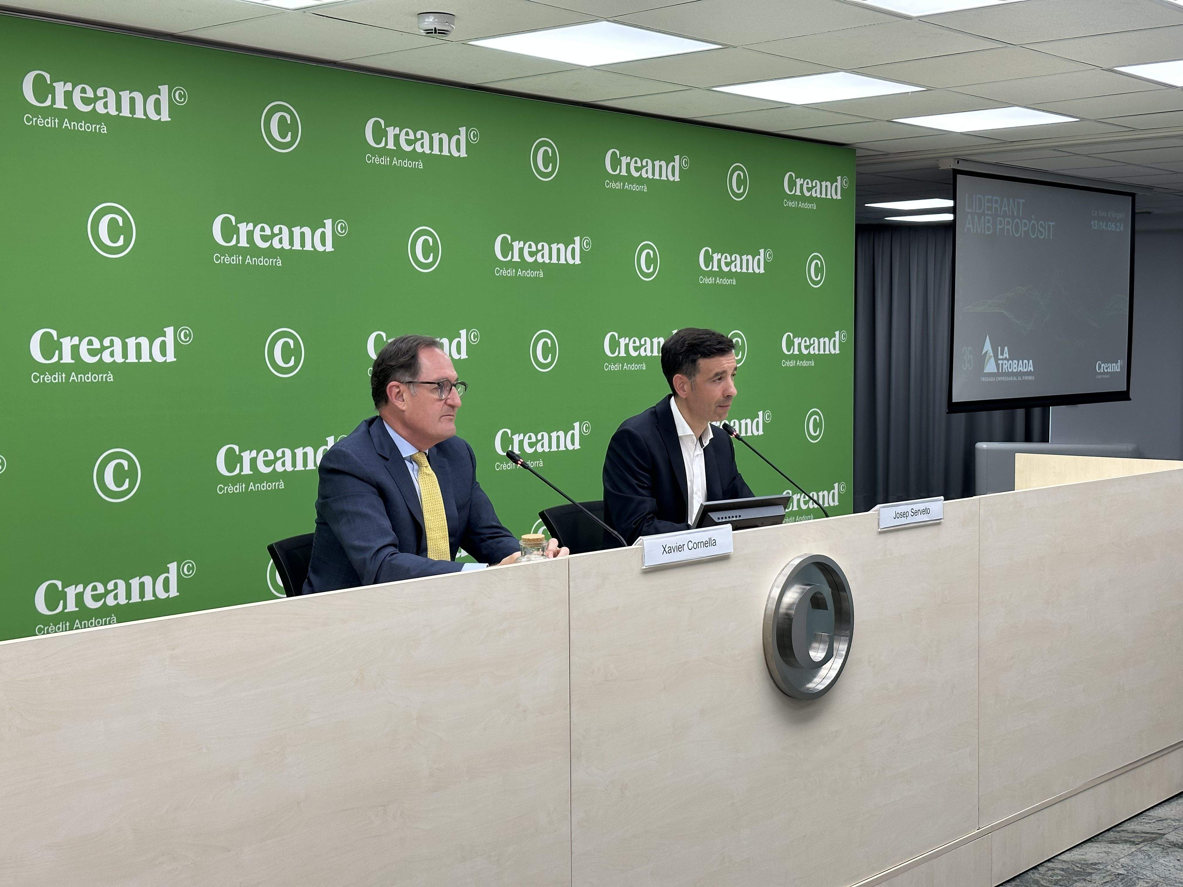 Xavier Cornella i Josep Serveto durant la presentació de la Trobada Empresarial al Pirineu.