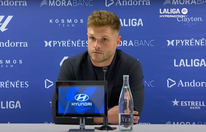 Ferran Costa, en la roda de premsa posterior al duel davant l'Albacete. Ferran Costa, en la roda de premsa posterior al duel davant l'Albacete.