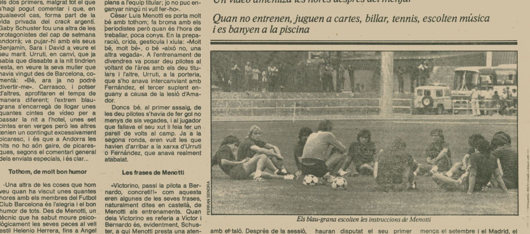 Un altre diari amb la imatge de Menotti parlant amb els jugadors.