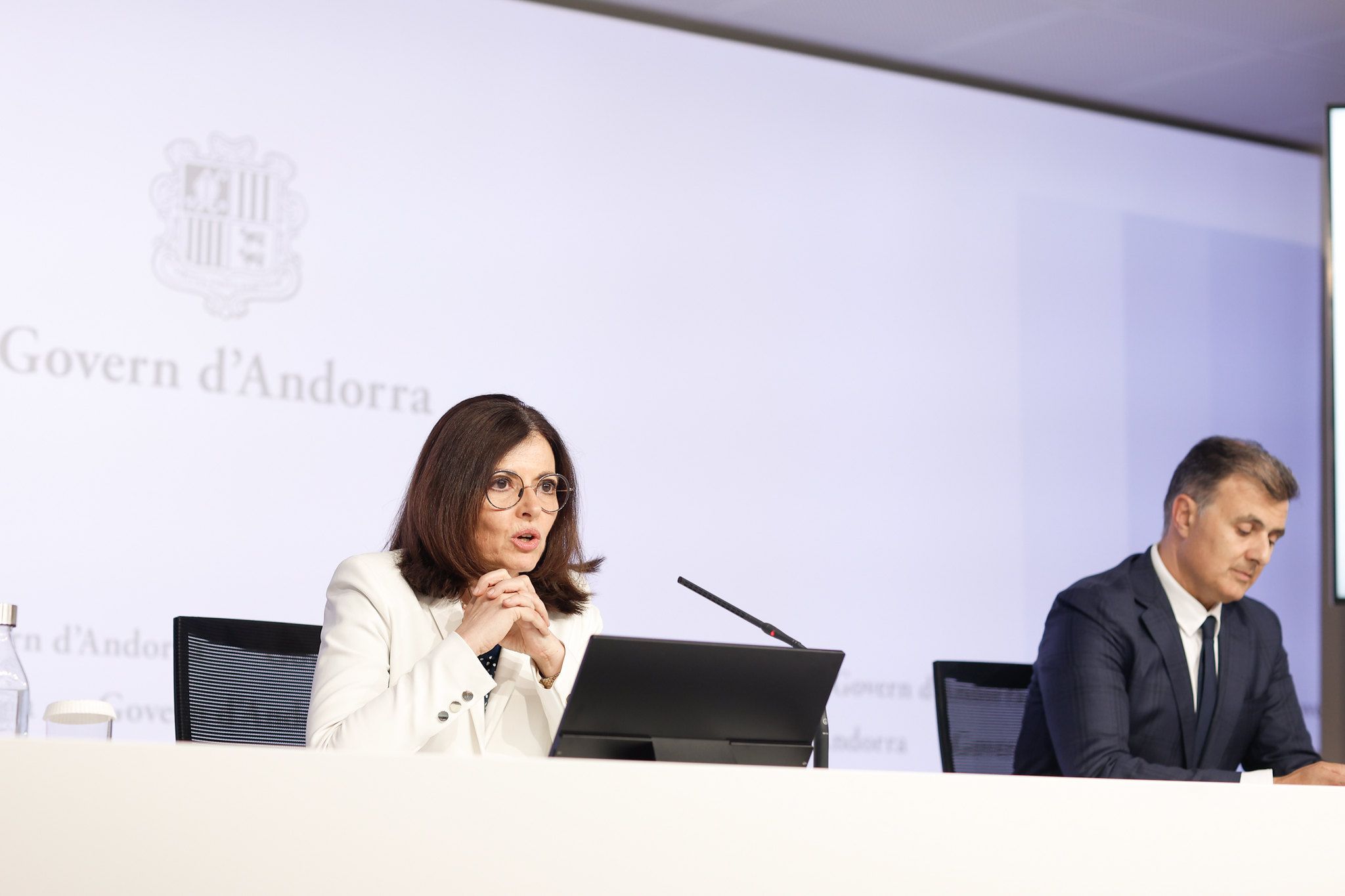 La ministra d'Afers Exteriors, Imma Tor, ha comparegut juntament amb el secretari d'Estat, Marc Rossell.