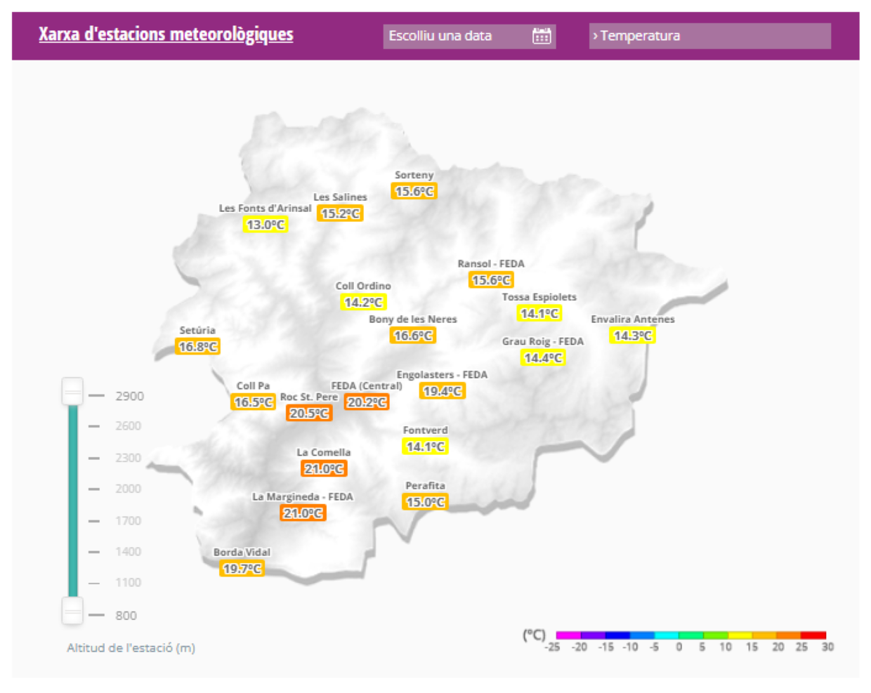 El mapa de les temperatures mínimes a les sis del matí.