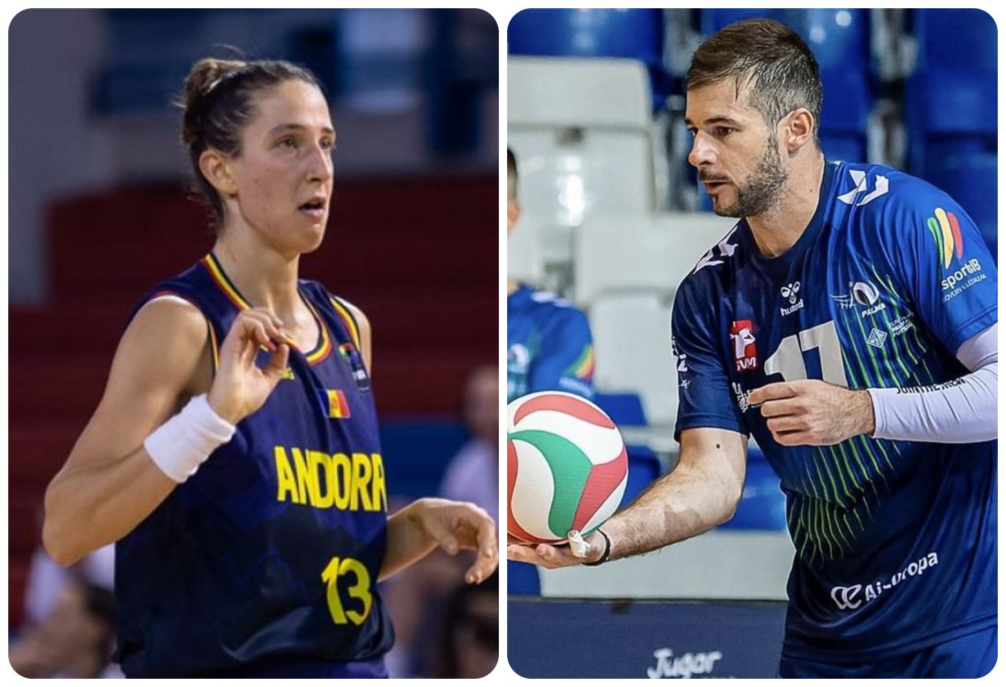 La basquetbolista Clàudia Guri i el voleibolista Xavier Folguera, en acció.