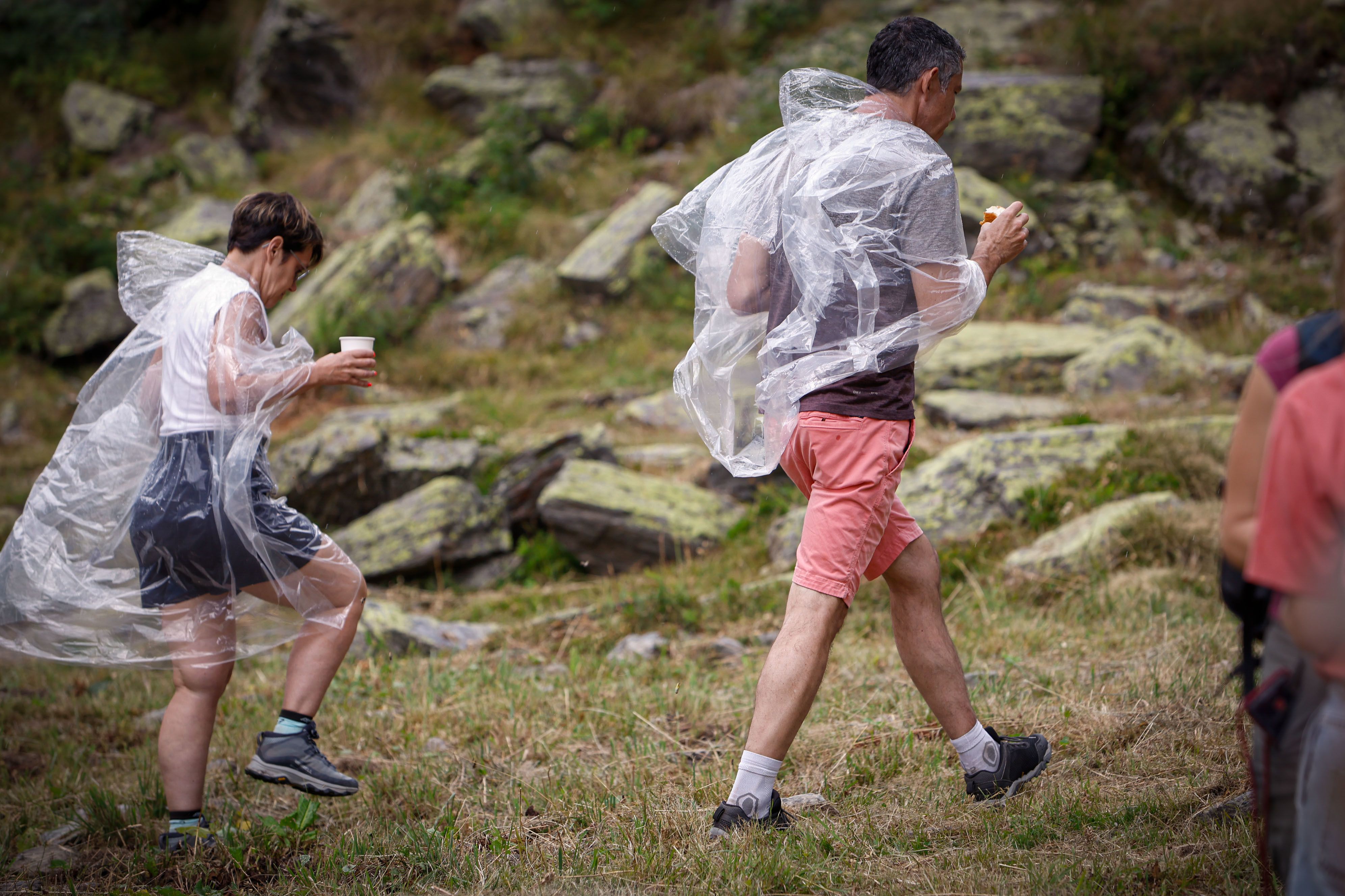 Assistents protegits per si plou. Assistents protegits per si plou.