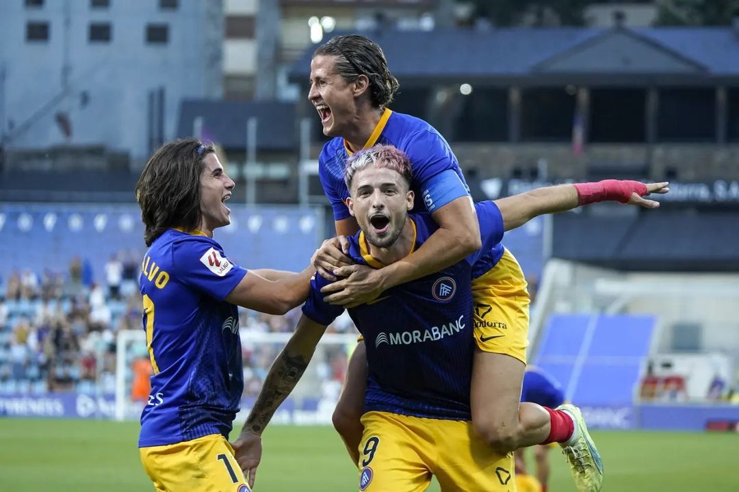 El davanter Manu Nieto, celebrant un gol amb l'FC Andorra el curs passat.