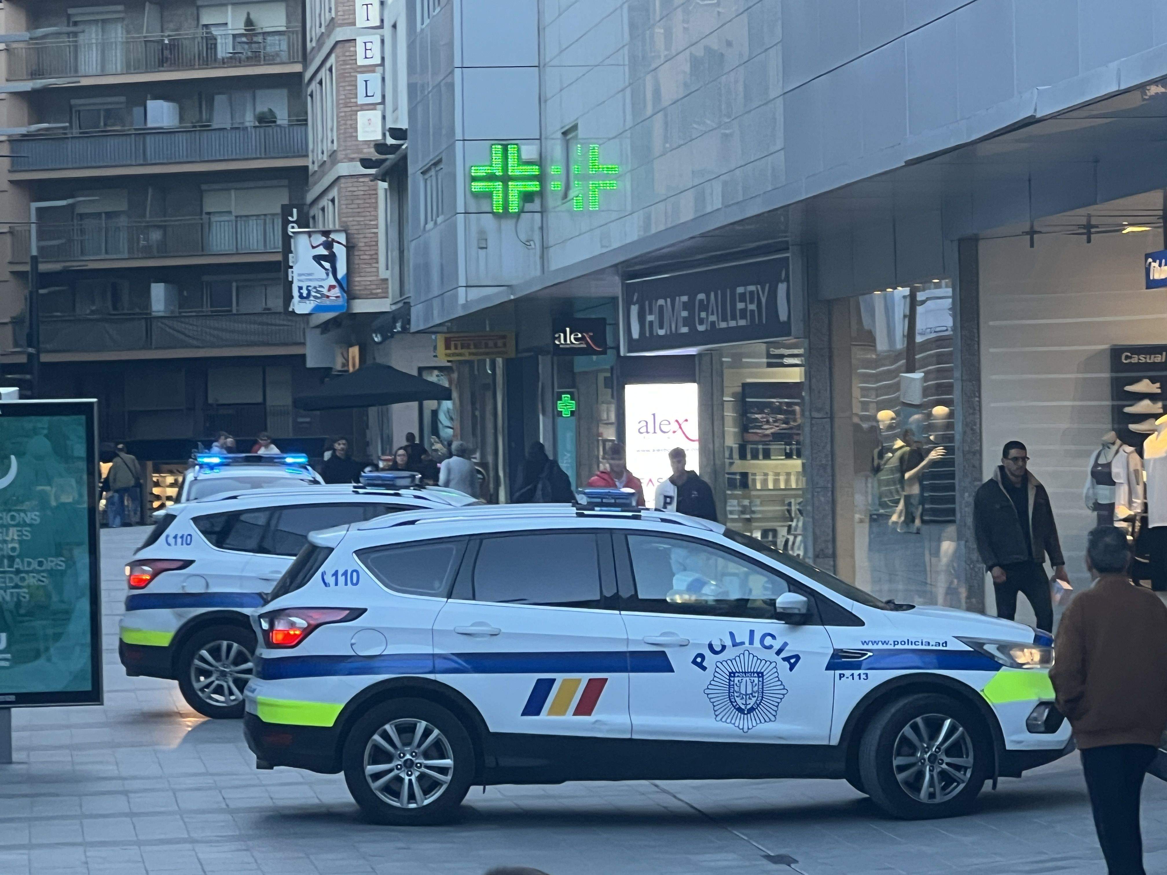 Els cotxes de policia que van intervenir en les detencions dels tres homes.