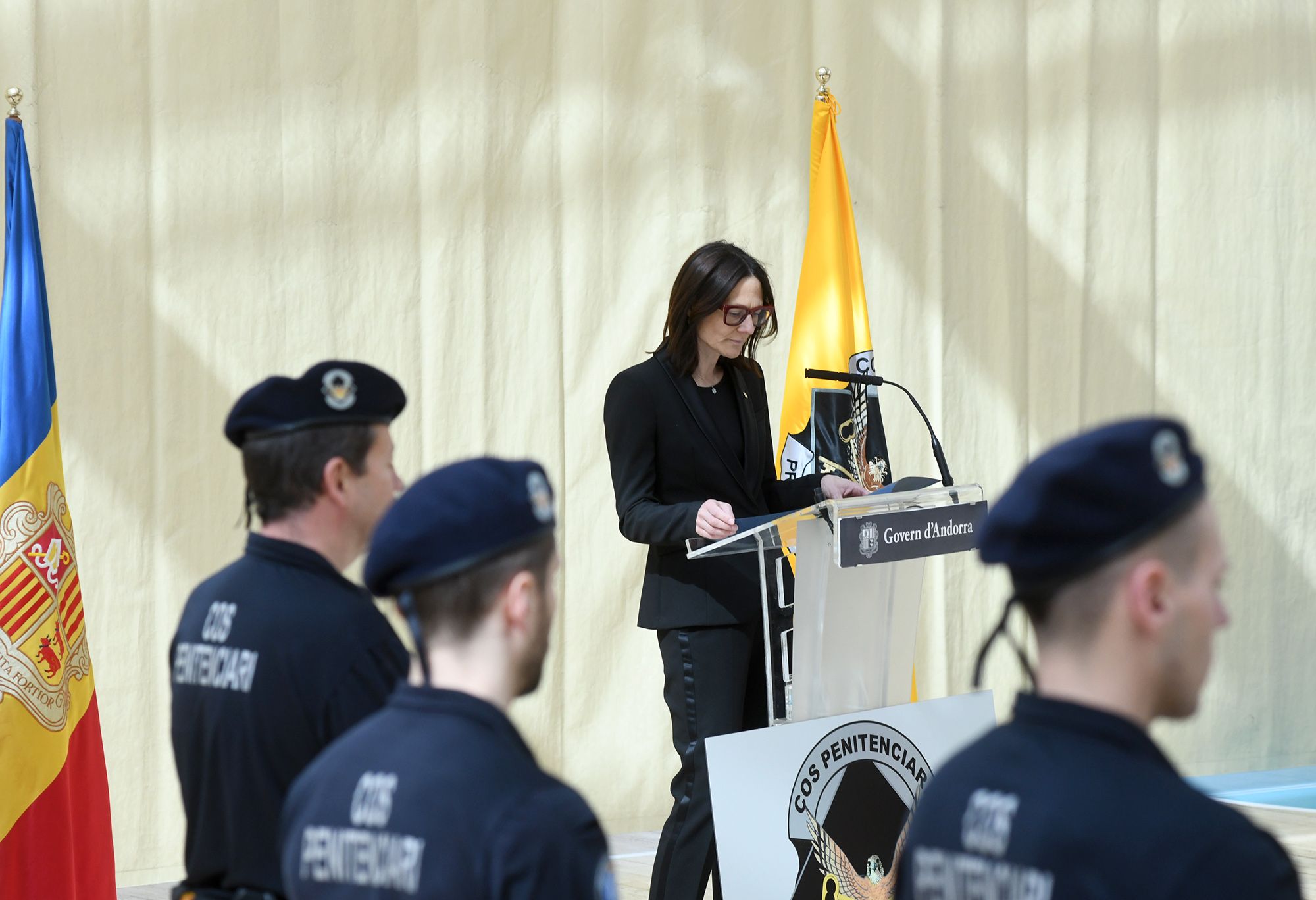 La ministra Ester Molné durant l'acte d'obertura d'una formació penitenciària. La ministra Ester Molné durant l'acte d'obertura d'una formació penitenciària.