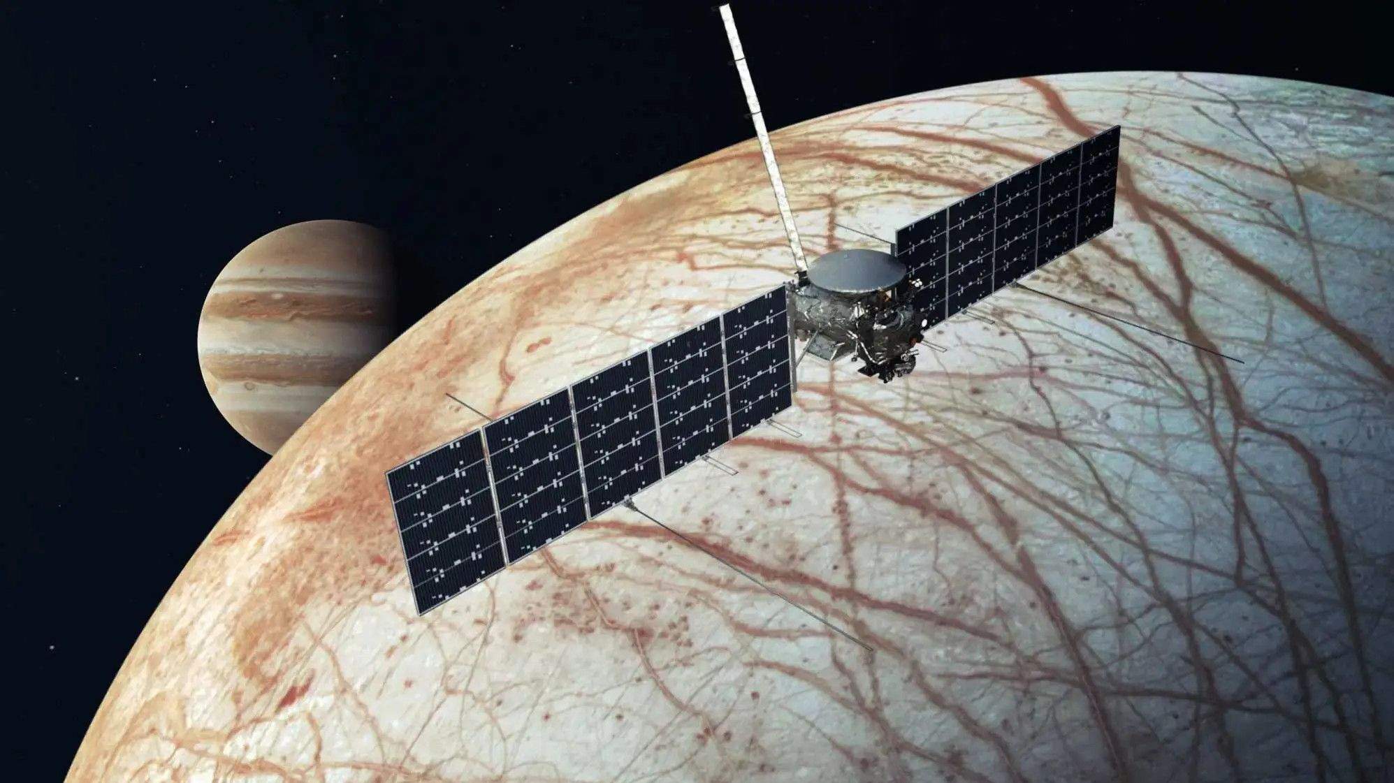 Vista artistica del Europa Clipper sobre Europa - Crèdit: NASA/JPL-Caltech La portaveu del Sindicat, Rebeca Bonache.