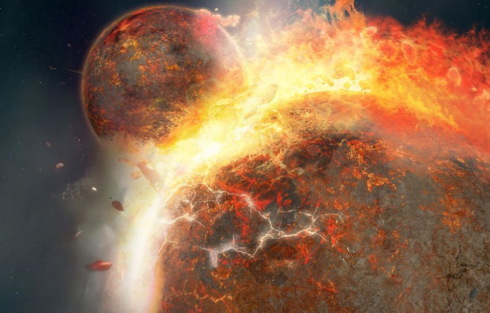 Visió artística de la col·lisió entre la Terra i Teia - Crèdit: Hernán Cañellas Visió artística de la col·lisió entre la Terra i Teia - Crèdit: Hernán Cañellas