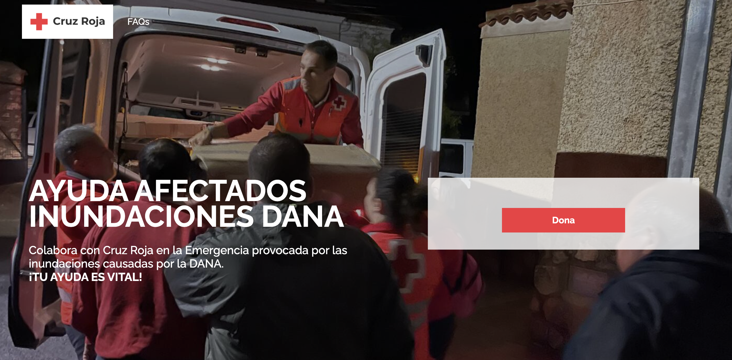 Imatge de la web oficial de la Creu Roja on es poden fer donatius per la dana.