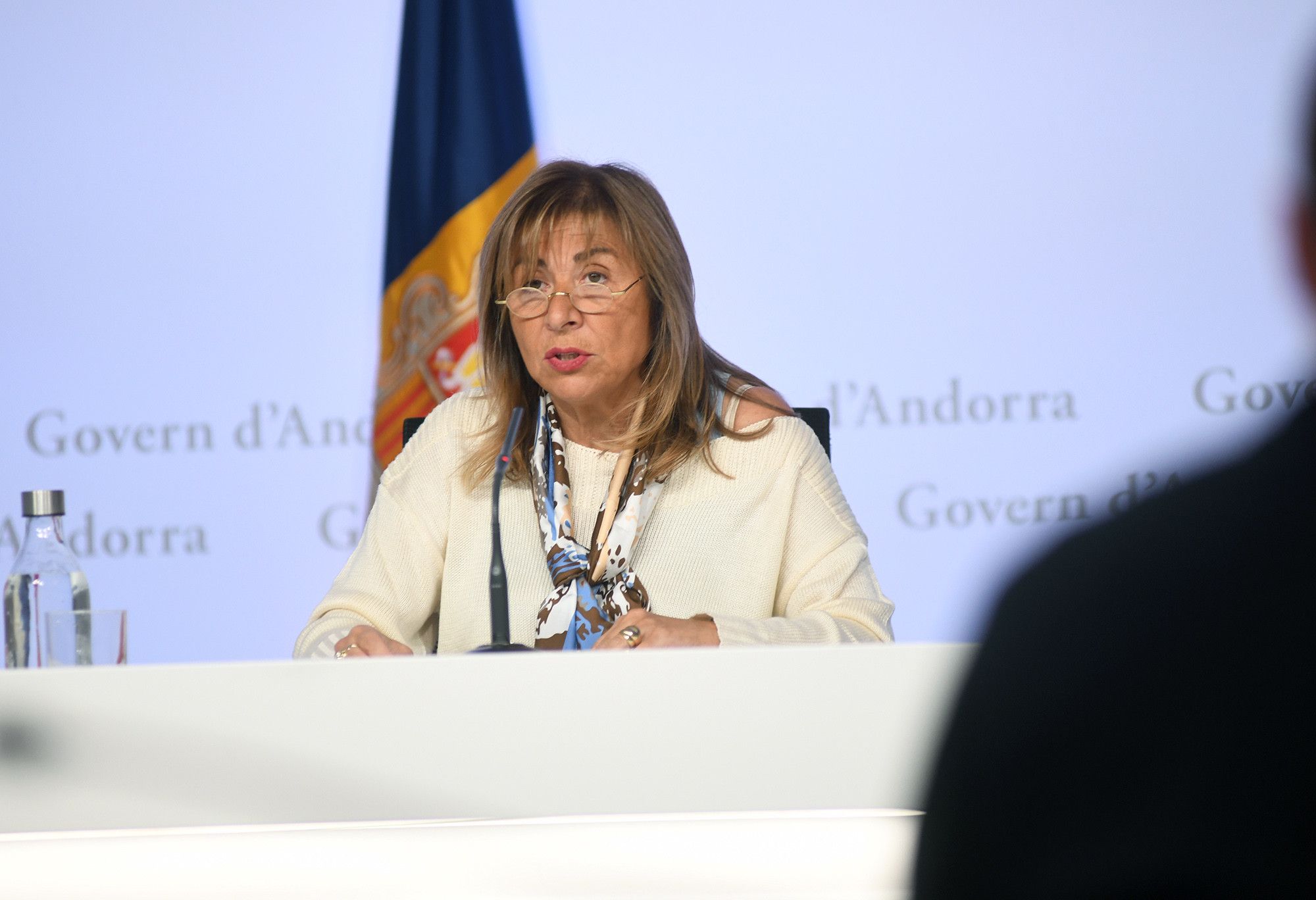 Conxita Marsol durant la roda de prema posterior al consell de ministres.