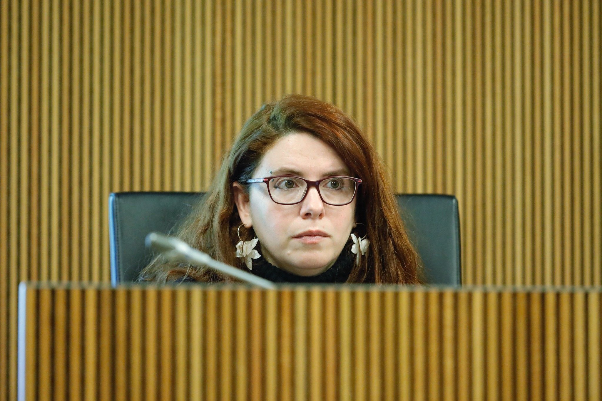 Mireia Porras durant la compareixença. Mireia Porras durant la compareixença.