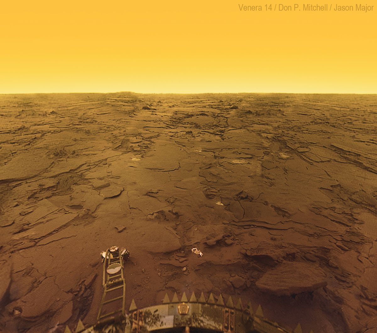 Imatge de la superficie de Venus obtinguda per la sonda Venera 14 - Crèdit: Roscosmos/Don P. Mitchell/Jason Major La portaveu del Sindicat, Rebeca Bonache.