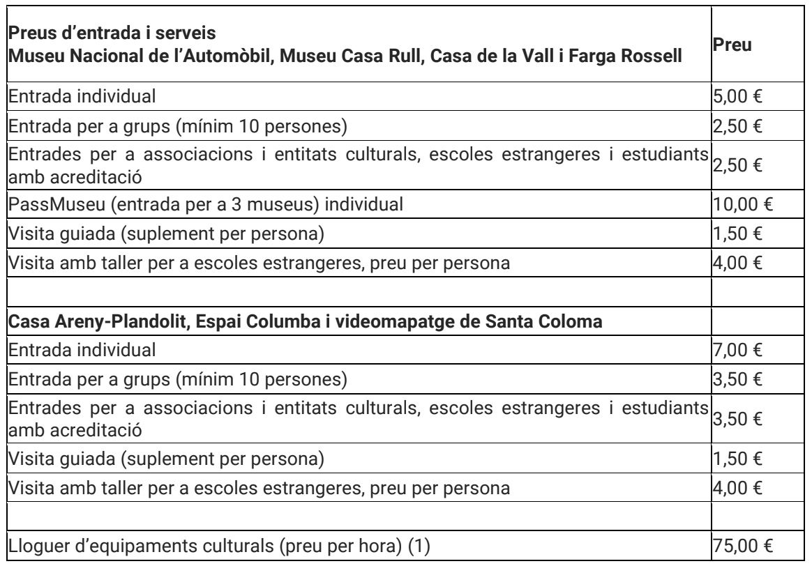 Aquests són els nous preus d'entrada i serveis per als museus. Aquests són els nous preus d'entrada i serveis per als museus.