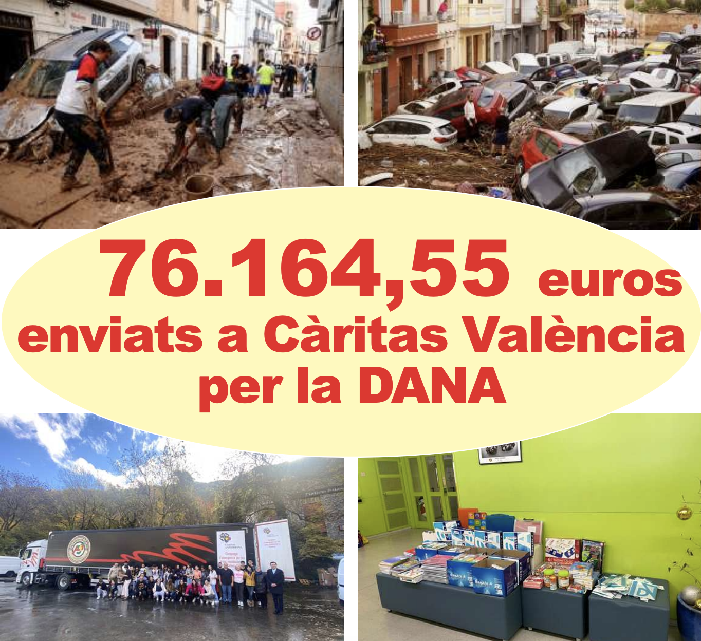 Càritas Andorrana ha recollit més de 76.000 euros per ajudar als afectats per la Dana a València.